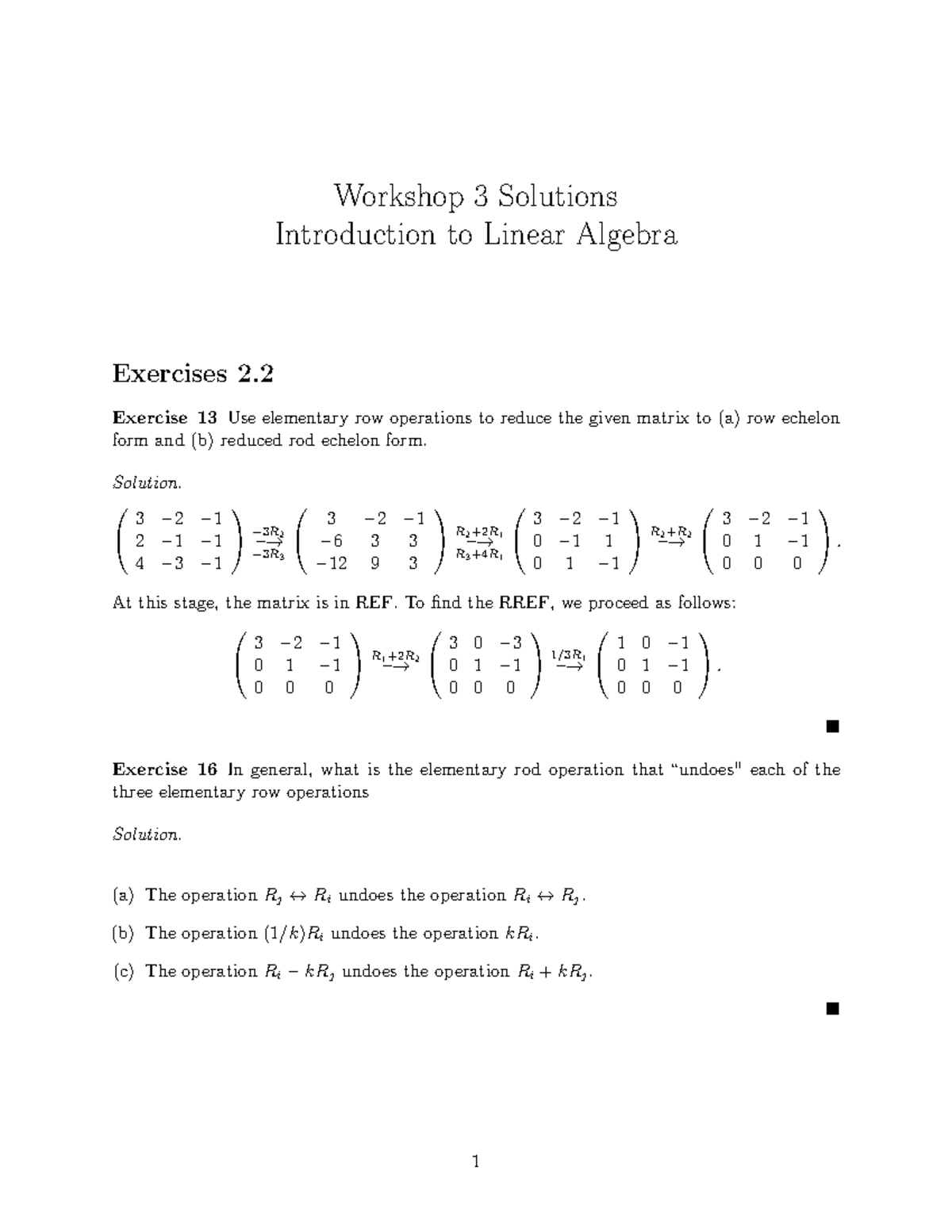 Workshop 3 solutions - Workshop 3 Solutions Introduction to Linear ...