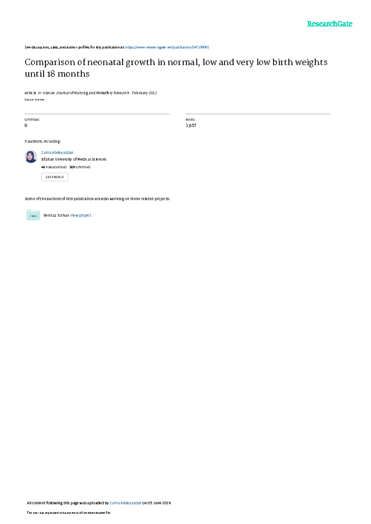 Comparison of Neonatal Growth See discussions, stats, and author