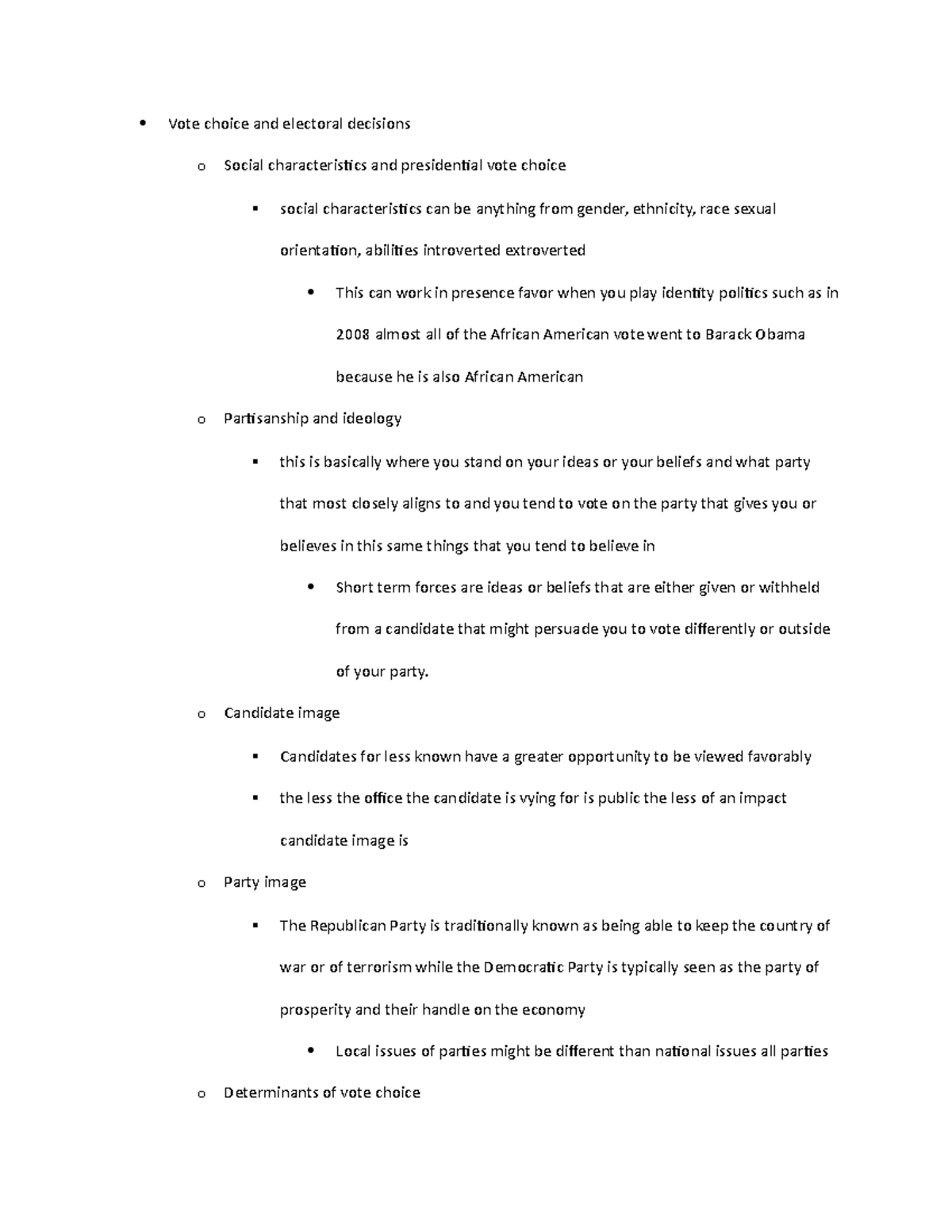 08 06 notes - Vote choice and electoral decisions o Social ...