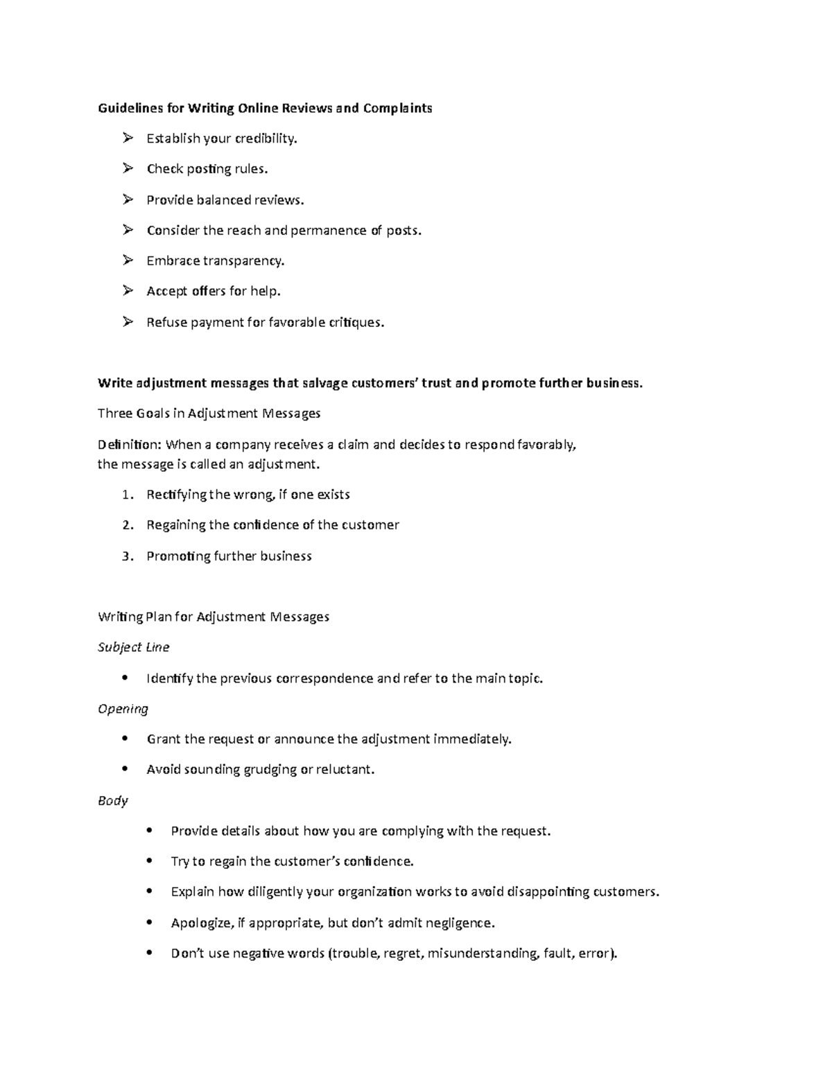 Lecture Notes 6 - Guidelines for Writing Online Reviews and Complaints ...