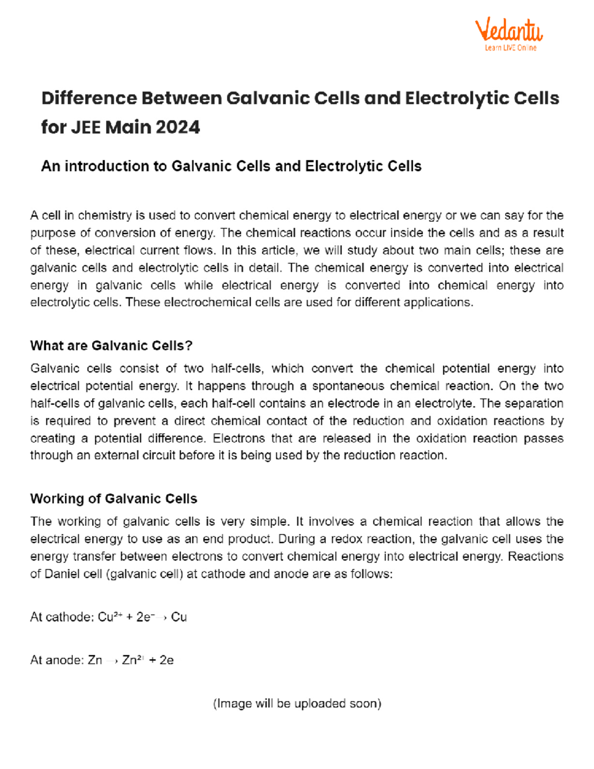 Difference Between Galvanic Cells and Electrolytic Cells for JEE Main ...