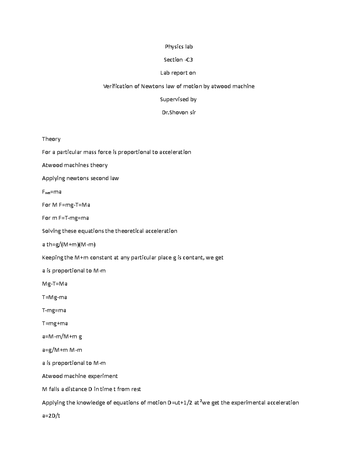 Physics lab exp - lab report - Physics lab Section -C Lab report on ...