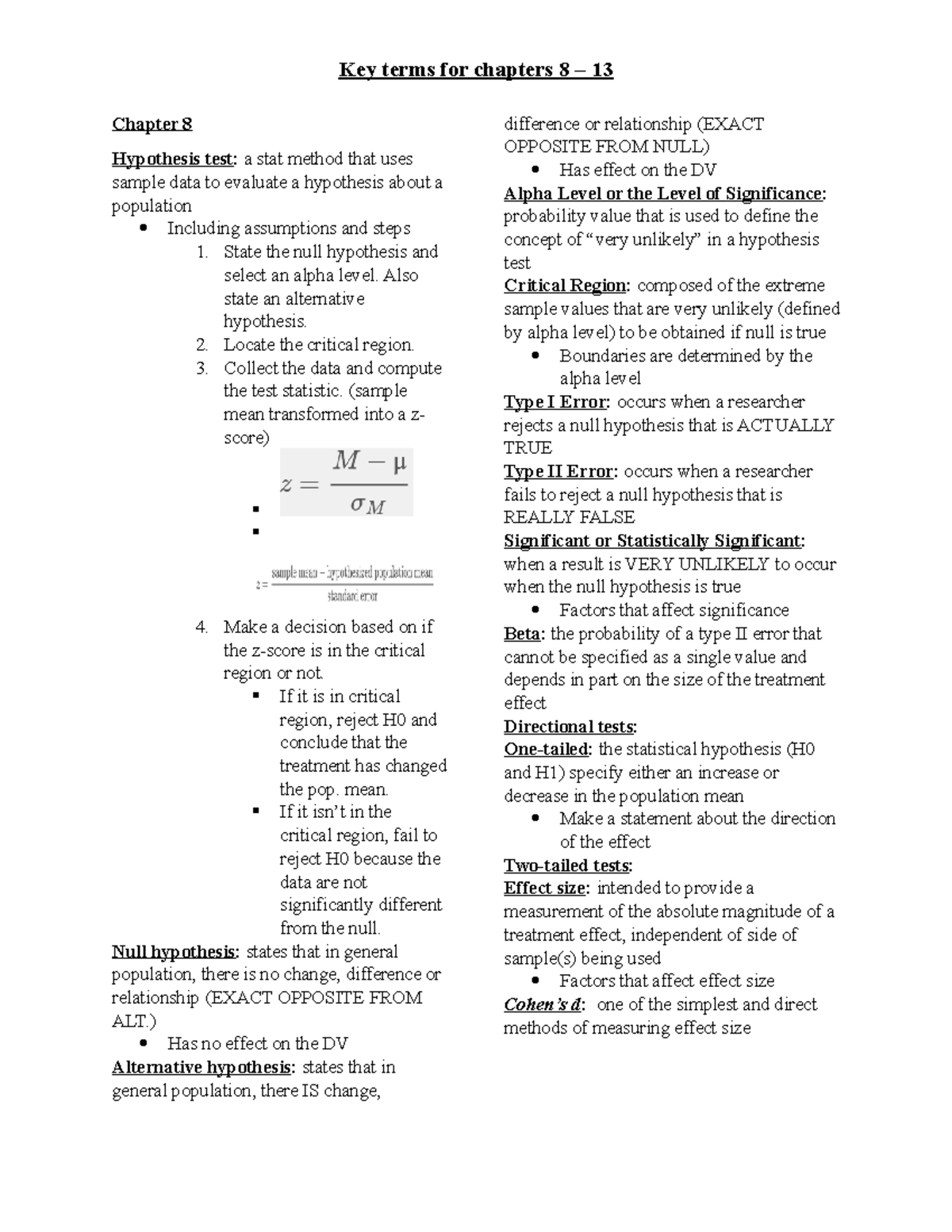 Chapter 8-13 Review - Summary Statistics for the Behavioral Sciences ...