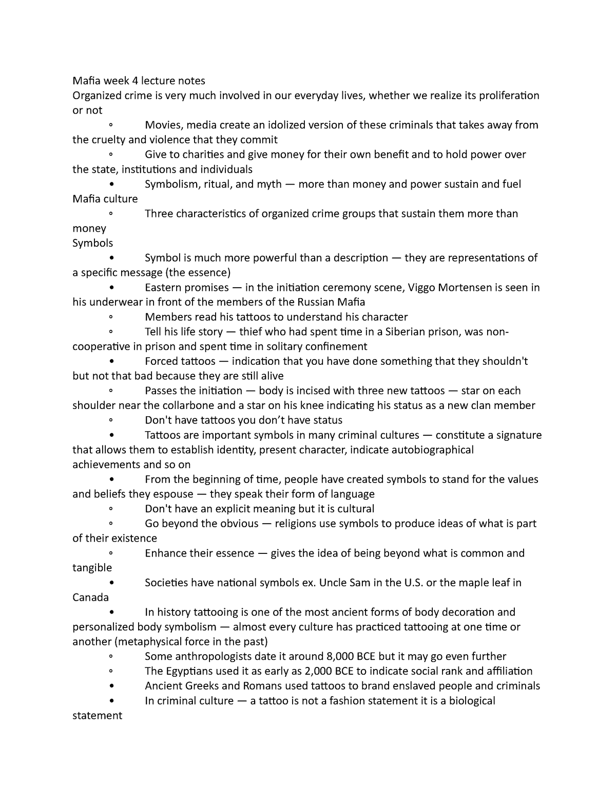 Mafia week 4 lecture notes - Mafia week 4 lecture notes Organized crime ...