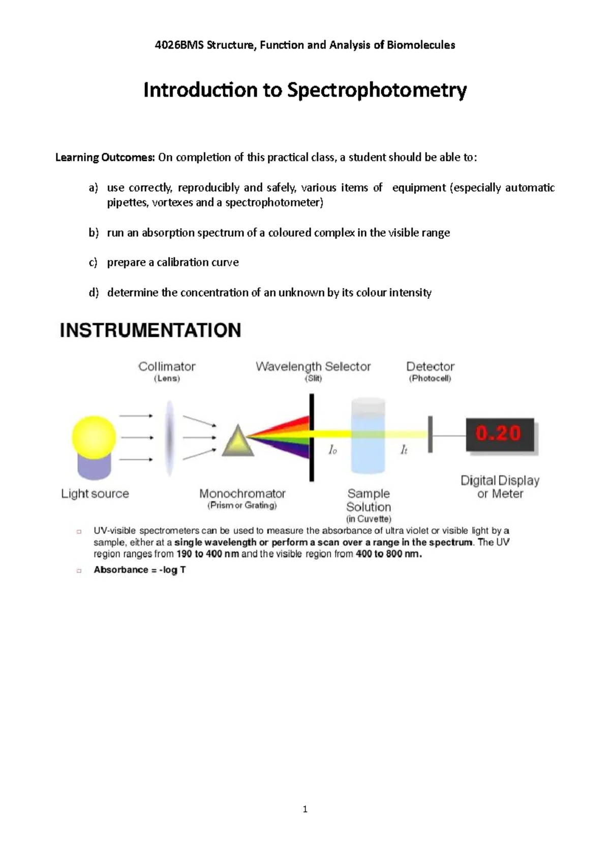 Intro to spectrophotometry Introduction to Spectrophotometry