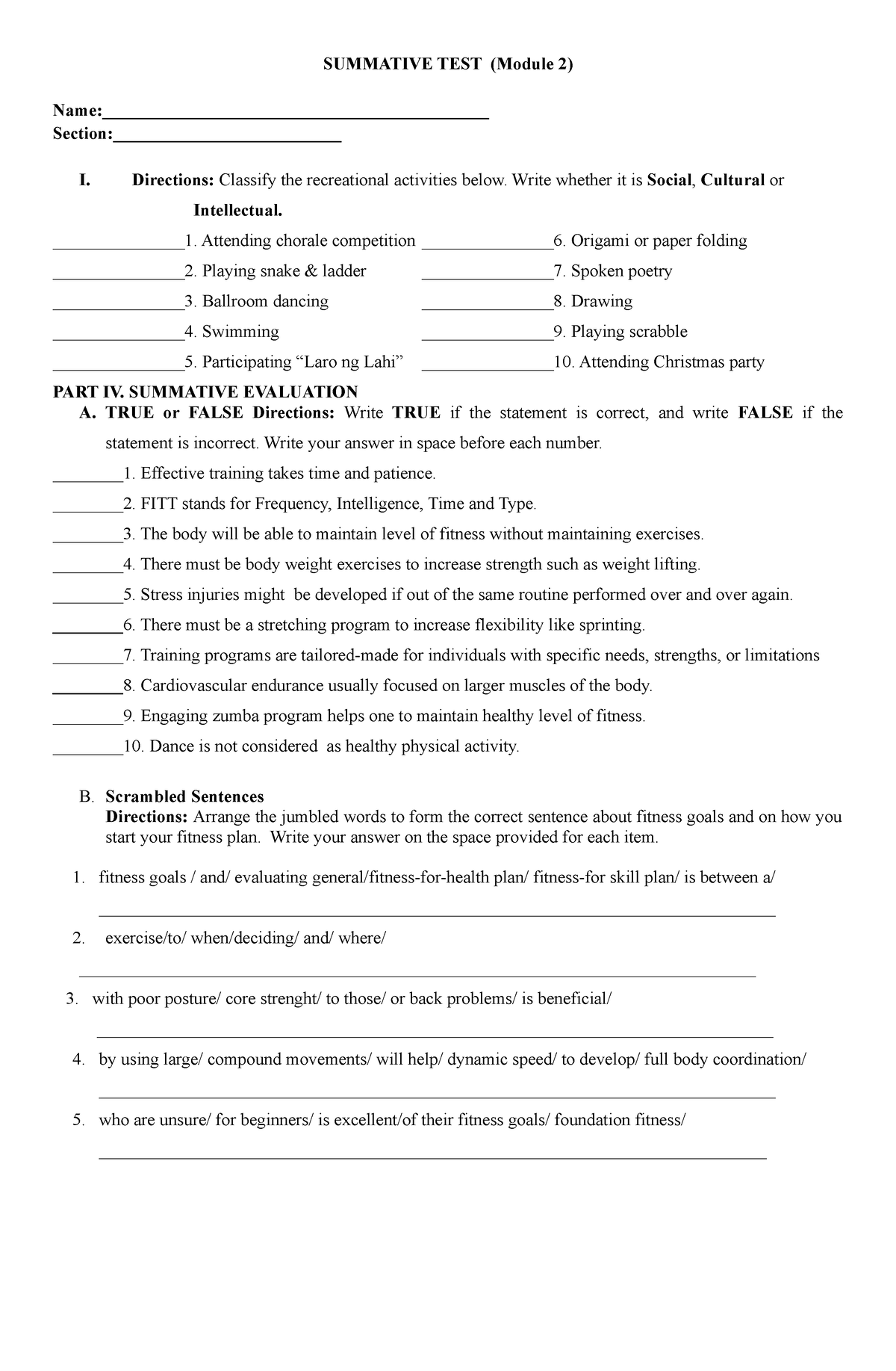 Summative TEST module 2 - SUMMATIVE TEST (Module 2) - Studocu