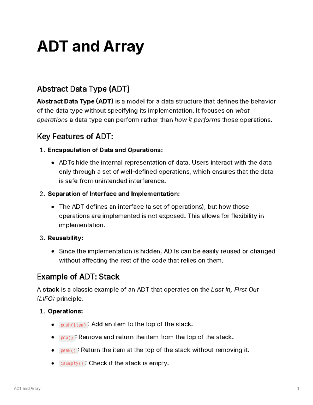 ADT and Array - Dsa - ADT and Array Abstract Data Type (ADT) Abstract ...
