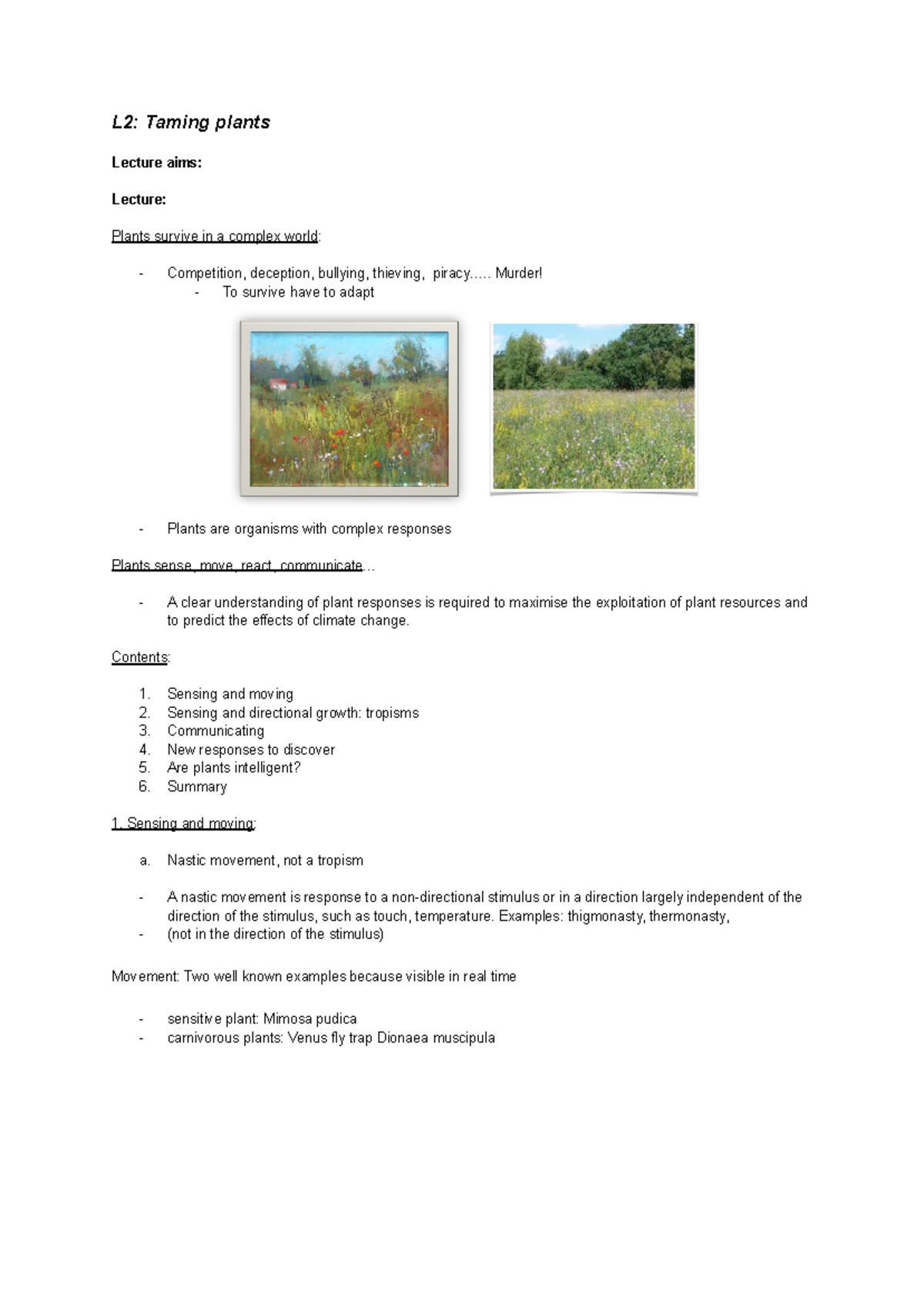 L2.Taming plants Lecture 2 notes L2 Taming plants Lecture aims