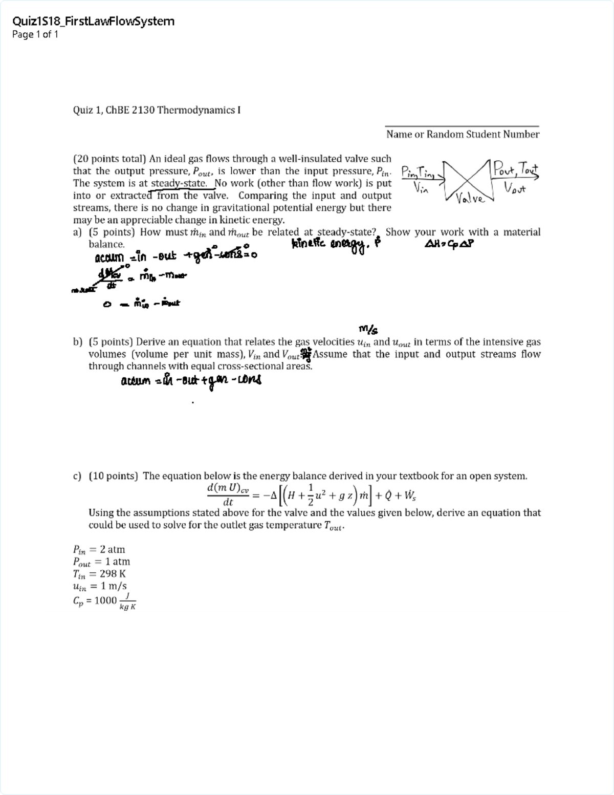 Sp18 Quiz 1 - Thermo I, Or Thermodynamics I, Is An Introductory Course ...