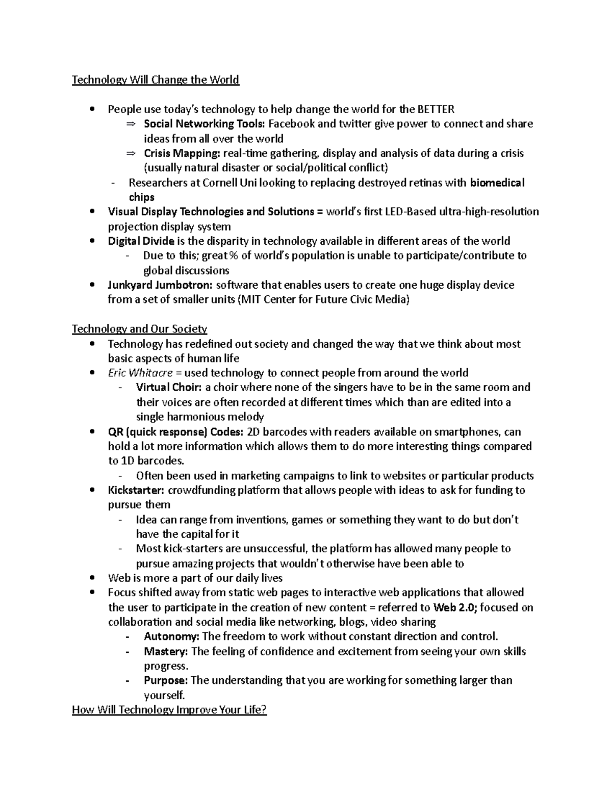 U1 The Impact of Technology in a Changing World - Technology Will ...