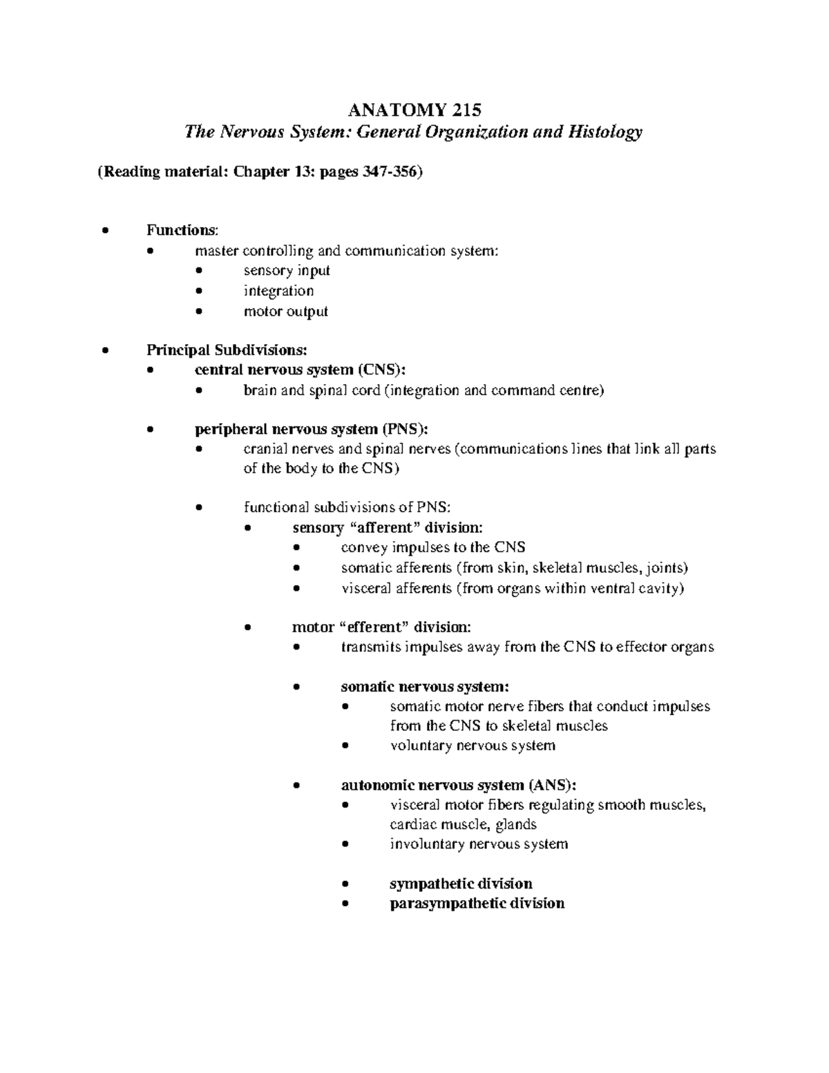 Lecture 5 General Organization and Histology of the Nervous System ...