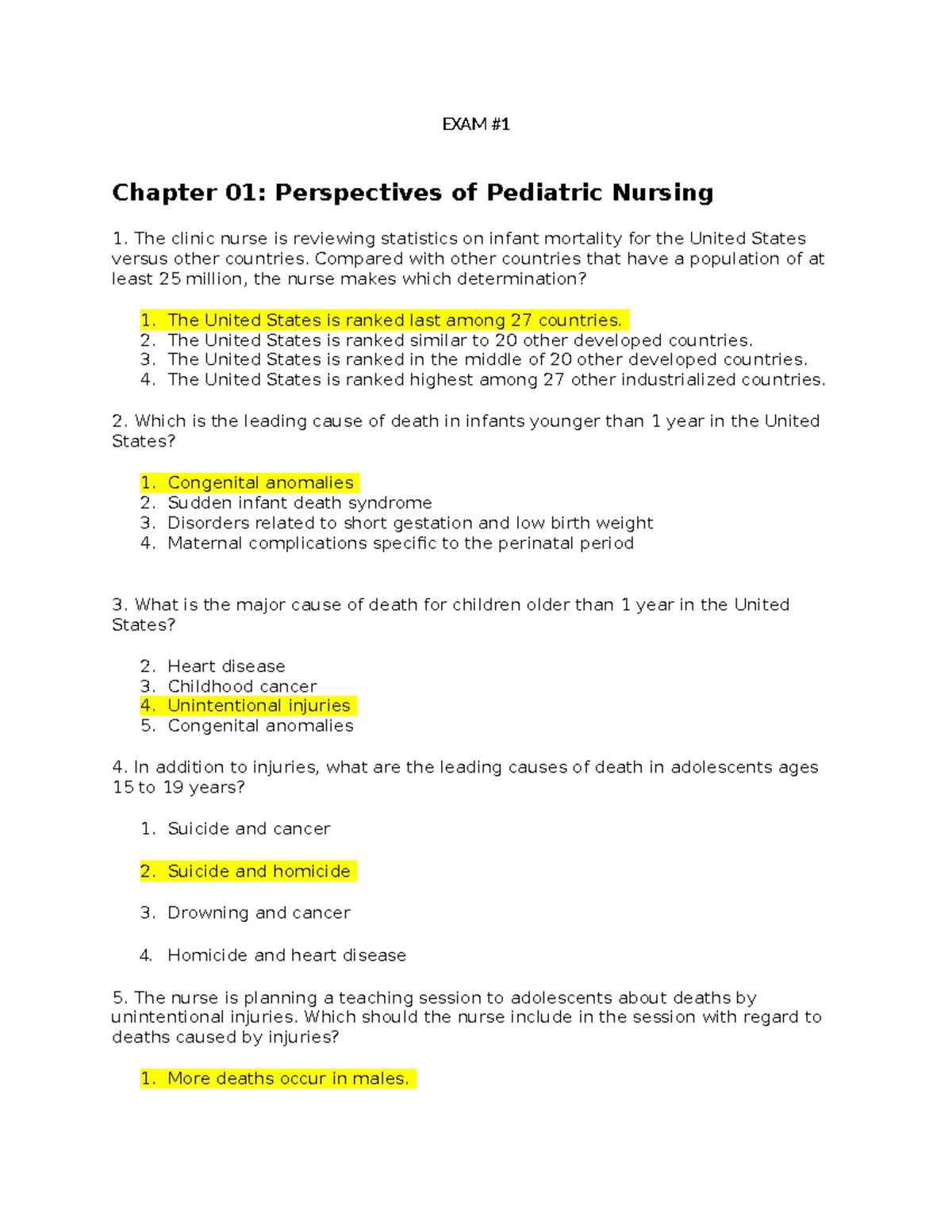 EXAM 1 - Study - EXAM Chapter 01: Perspectives of Pediatric Nursing The ...