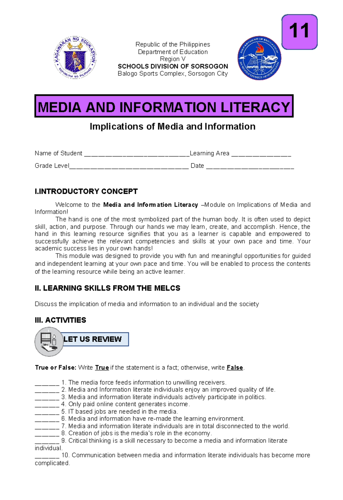 MIL- Module 3 ( Edited) - notes - Republic of the Philippines ...