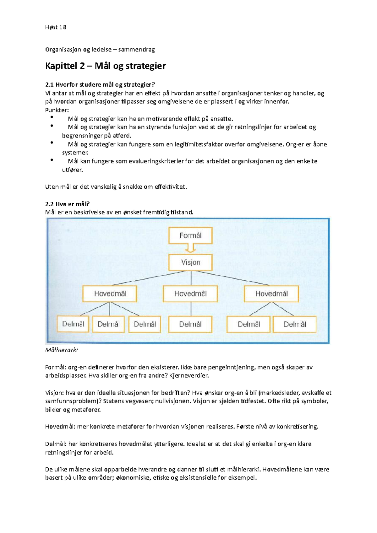 Sammendrag Organisasjon Høst 2018 - Høst 18 Organisasjon Og Ledelse ...