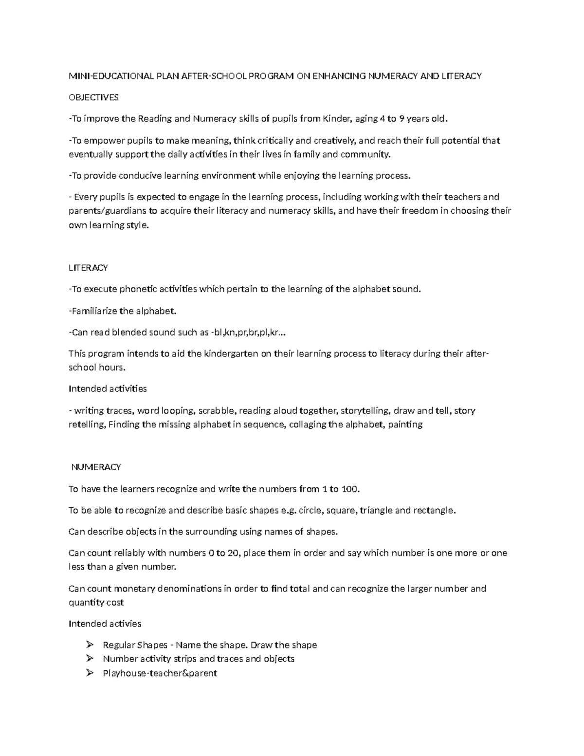 After-school program - NOTES - MINI-EDUCATIONAL PLAN AFTER-SCHOOL ...