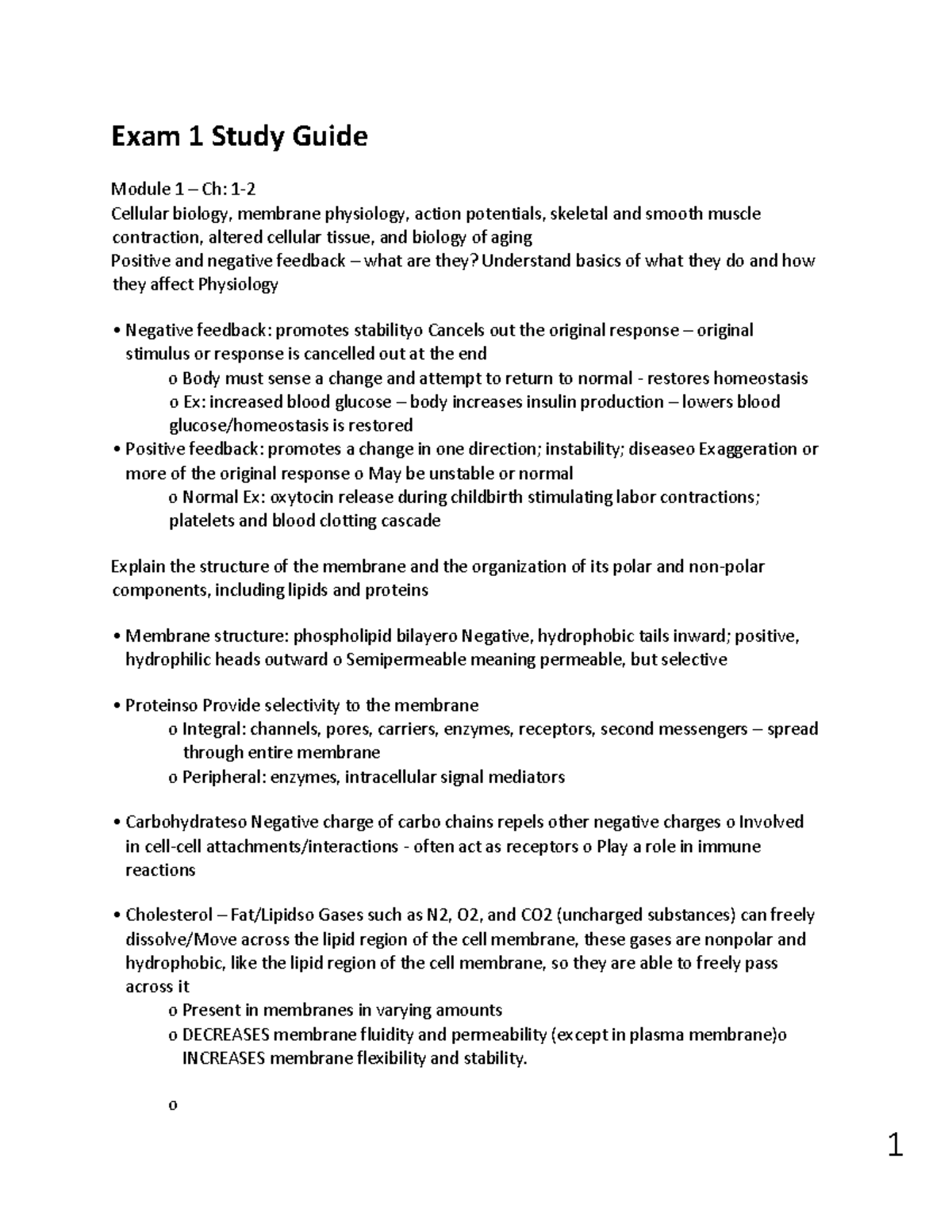 Exam 1 Study Guide - Exam 1 Study Guide Module 1 – Ch: 1- Cellular ...