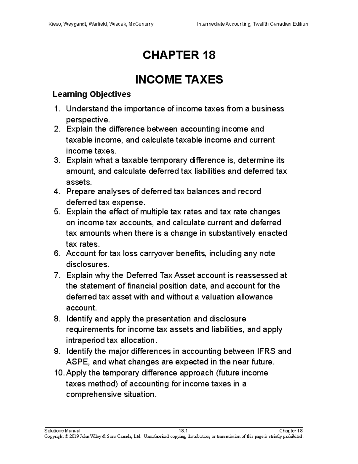 Ch 18 Book solutions Kieso, Intermediate Accounting, 12e Canadian