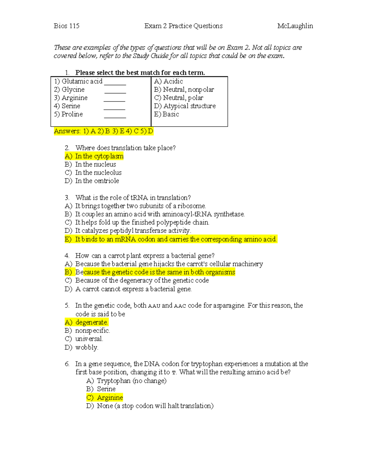 BIOS115Practice Questions Exam 2 - BIOS 115 - Studocu