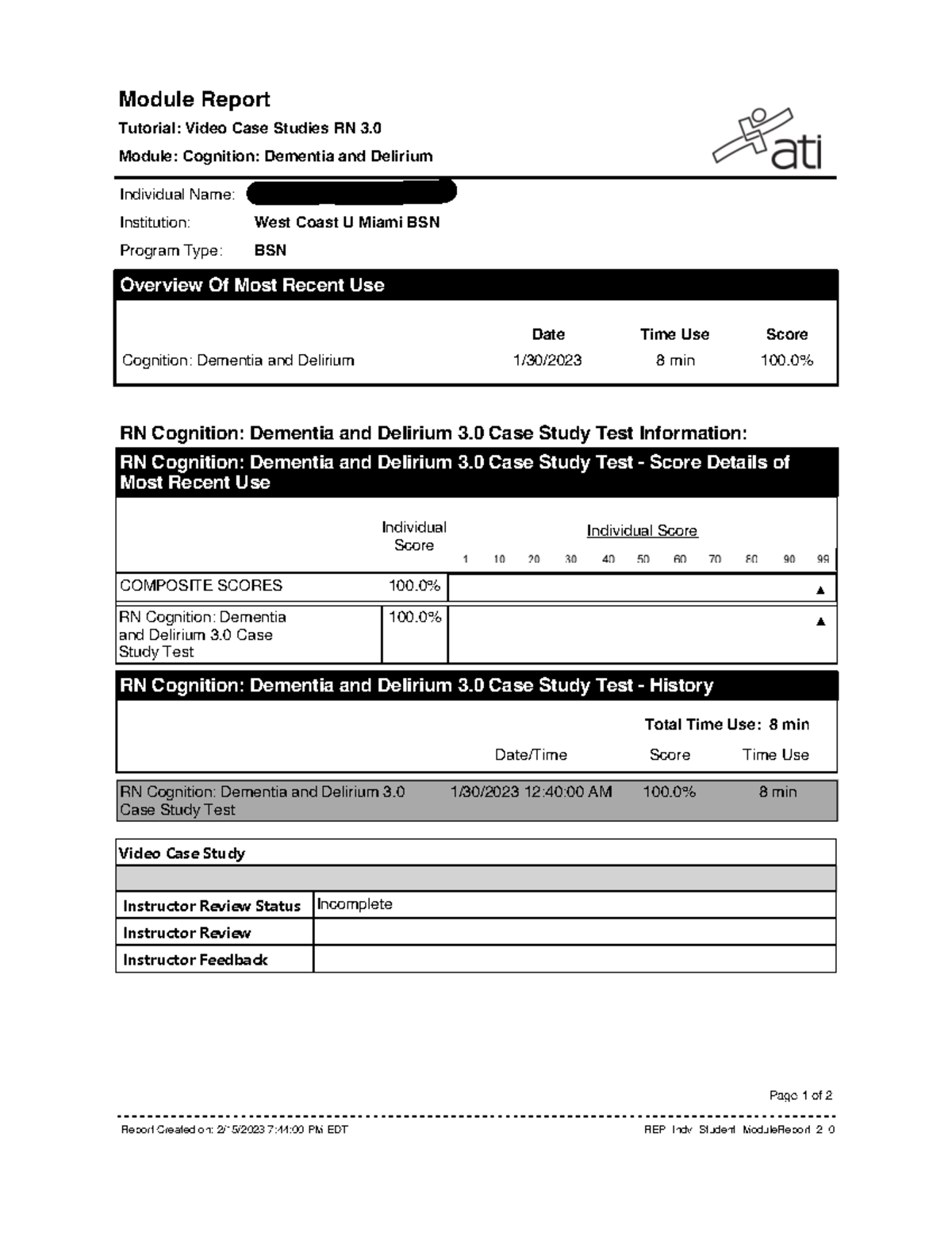 pn cognition dementia and delirium 3.0 case study test