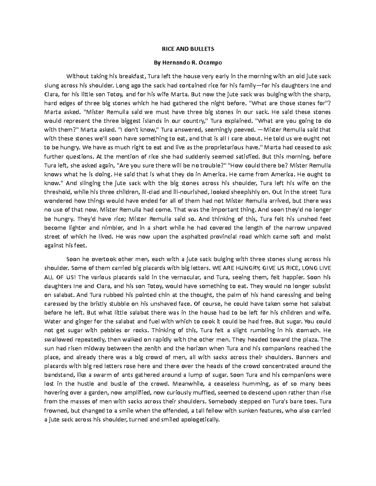 RICEAND Bullets hshhshhshs RICE AND BULLETS By Hernando R. Ocampo