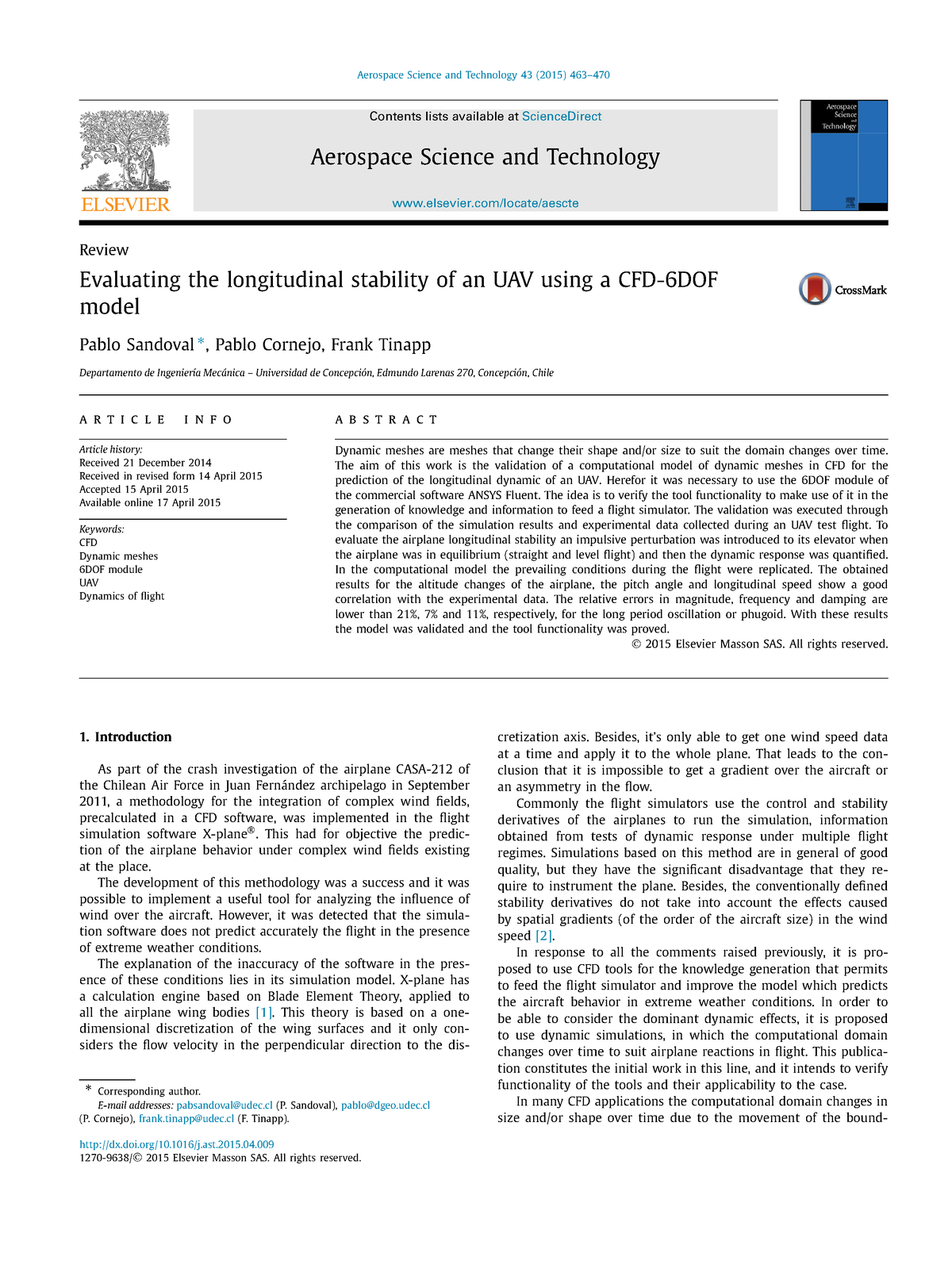 Evaluating the longitudinal stability of an UAV using a CFD-6DOF model ...