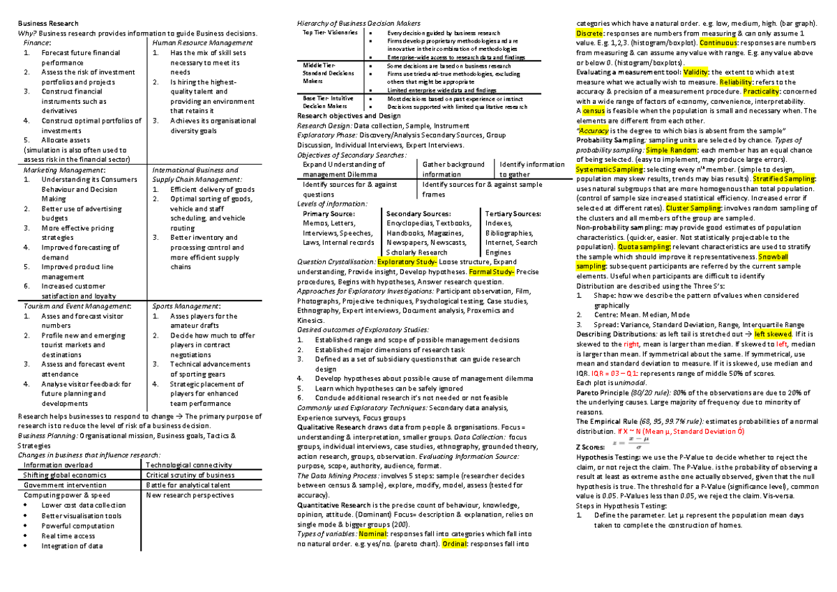 Exam Cheat sheet- STAT - Summary Business Decision Making - Warning: TT ...