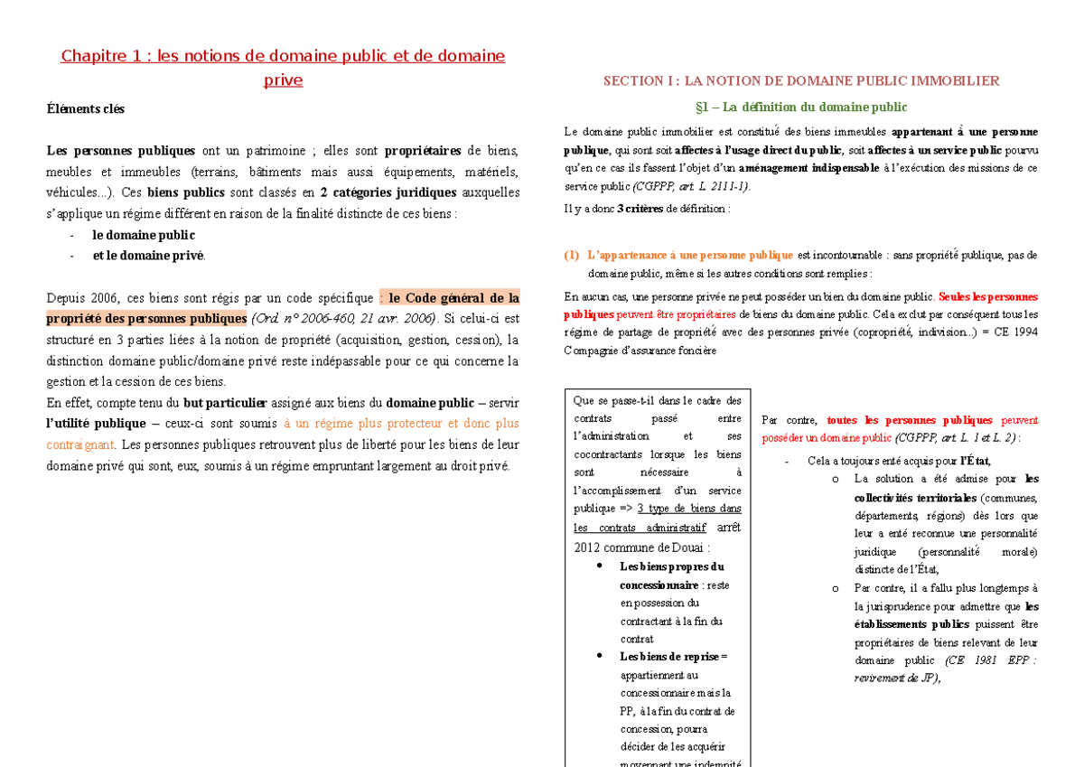 La notion de domaine publique - Chapitre 1 : les notions de domaine