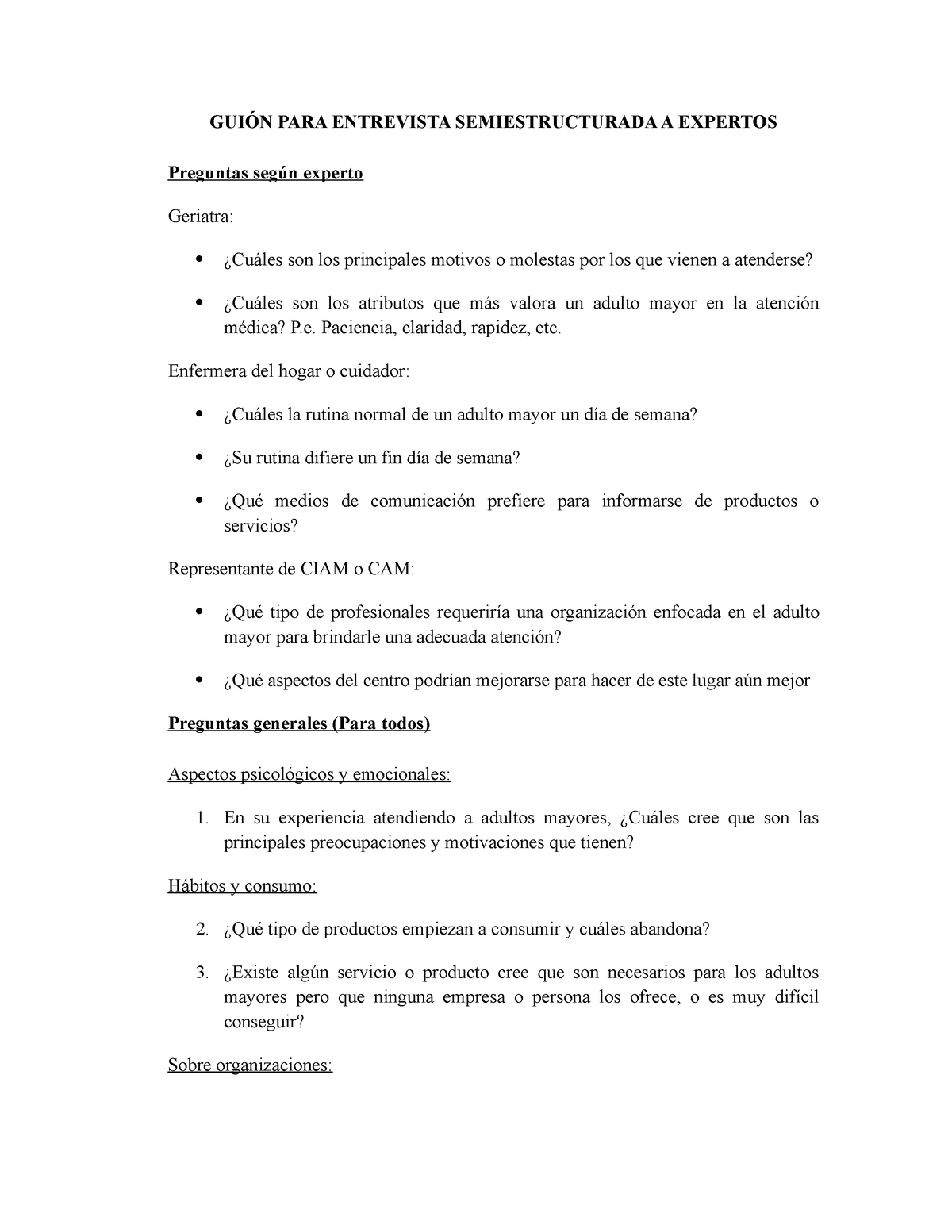 02 Entrevistas Semi Estructuradas A Expertos - GUIÓN PARA ENTREVISTA ...