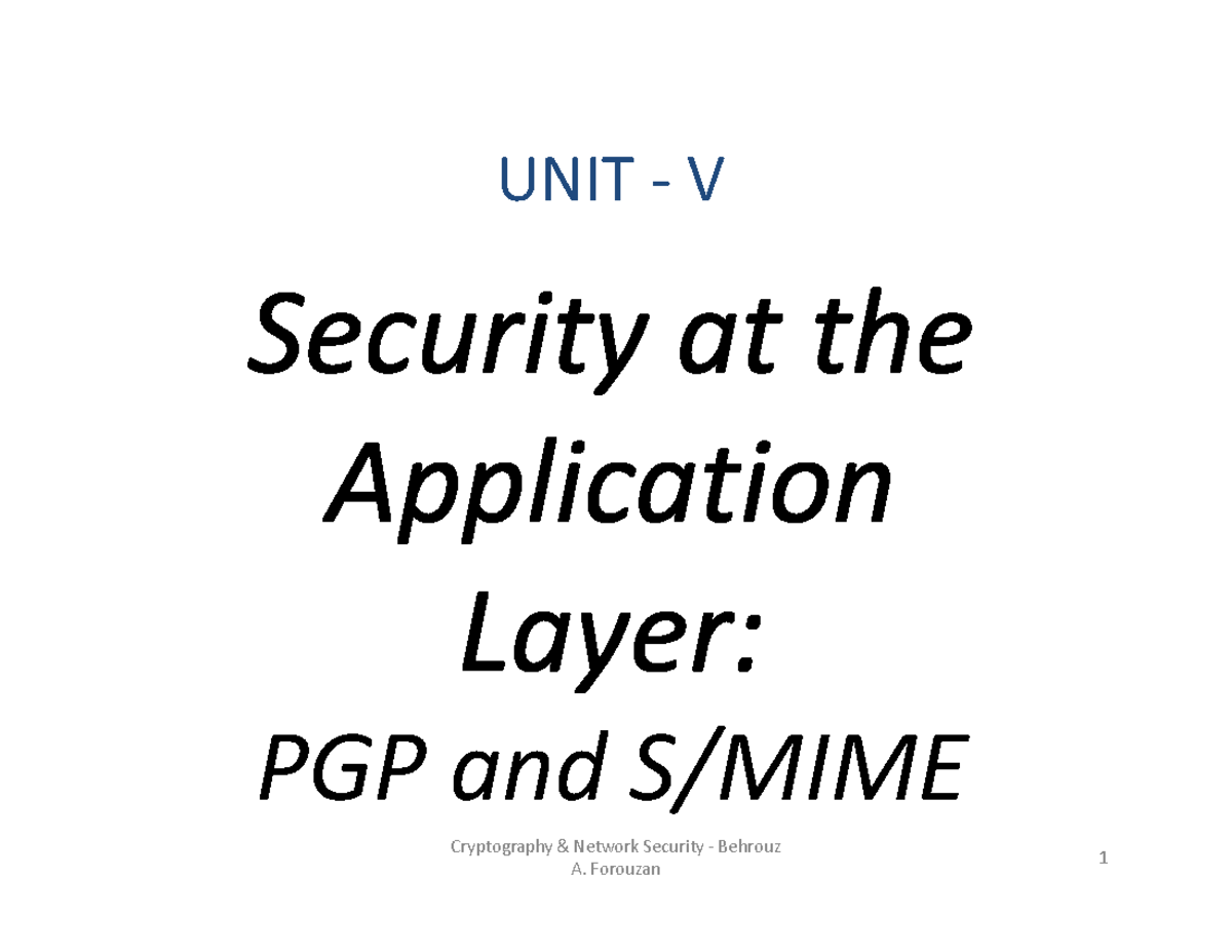 Cns Unit V Study Unit V Pgp And Smime 1 Cryptography And Network