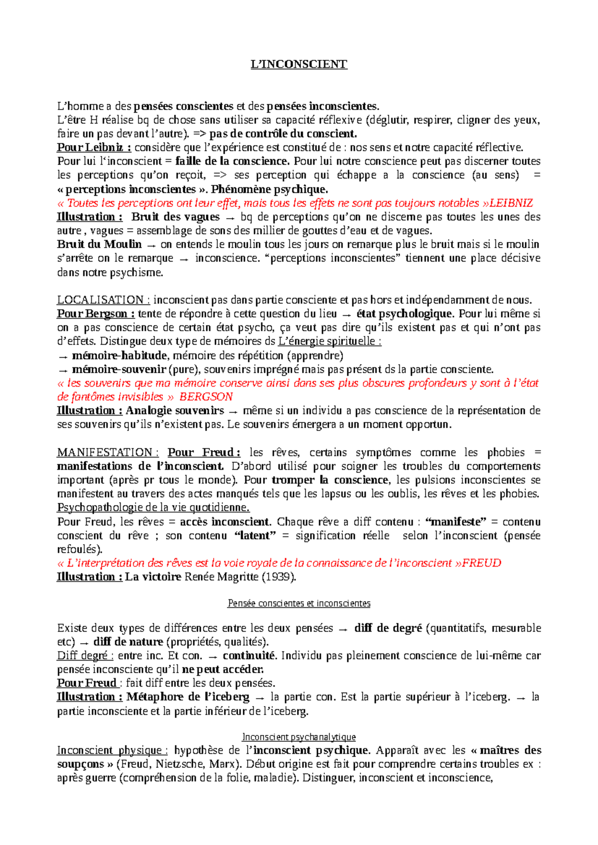 Inconscient - L’INCONSCIENT L’homme a des pensées conscientes et des ...