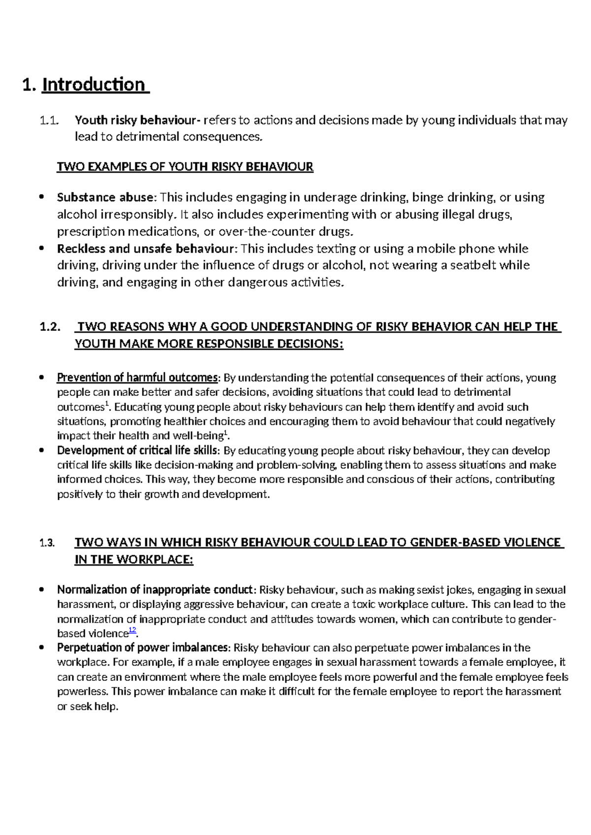 LO Grade 11 TLAKS - 1. Introduction 1. Youth risky behaviour- refers to ...
