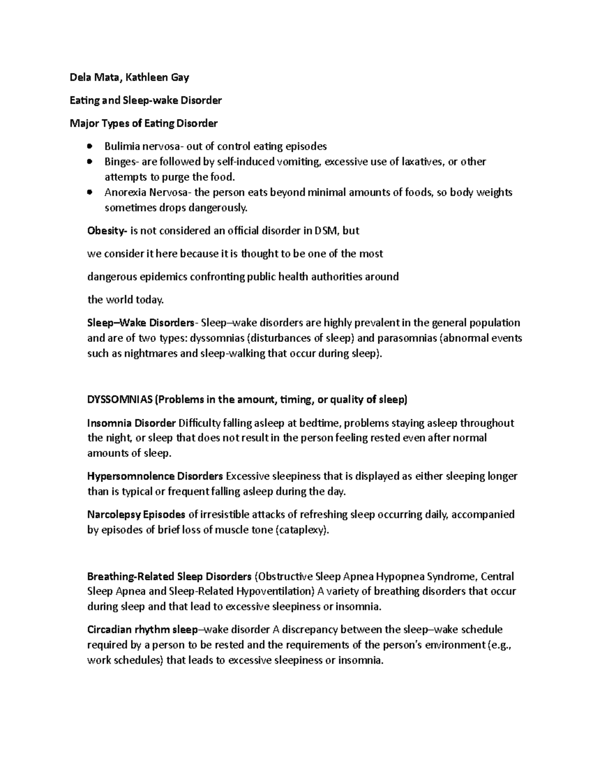 Abnormal Psych CHAP 8 - Dela Mata, Kathleen Gay Eating and Sleep-wake ...