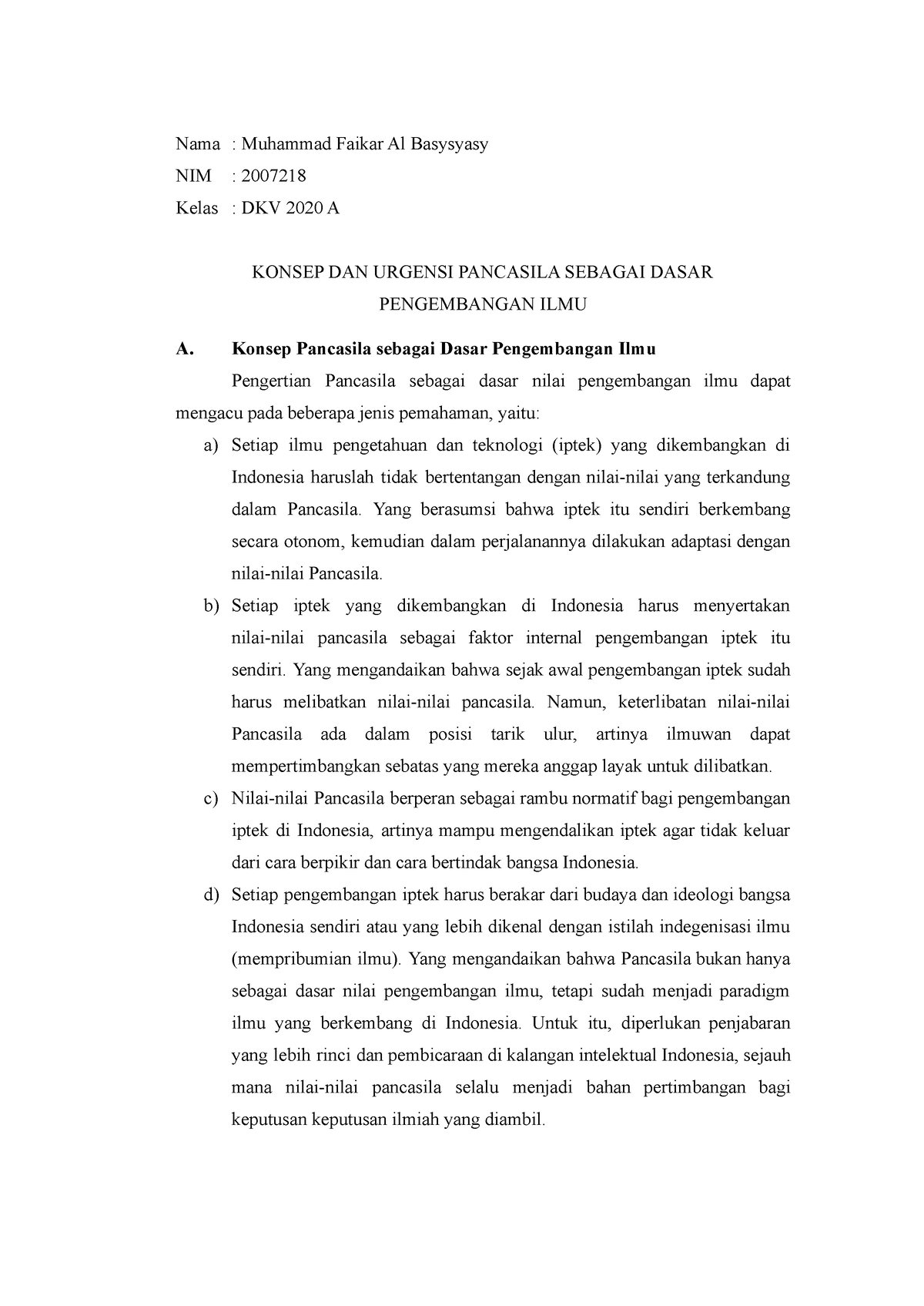 Konsep Dan Urgensi Pancasila Sebagai Dasar Nilai Pengembangan Ilmu ...