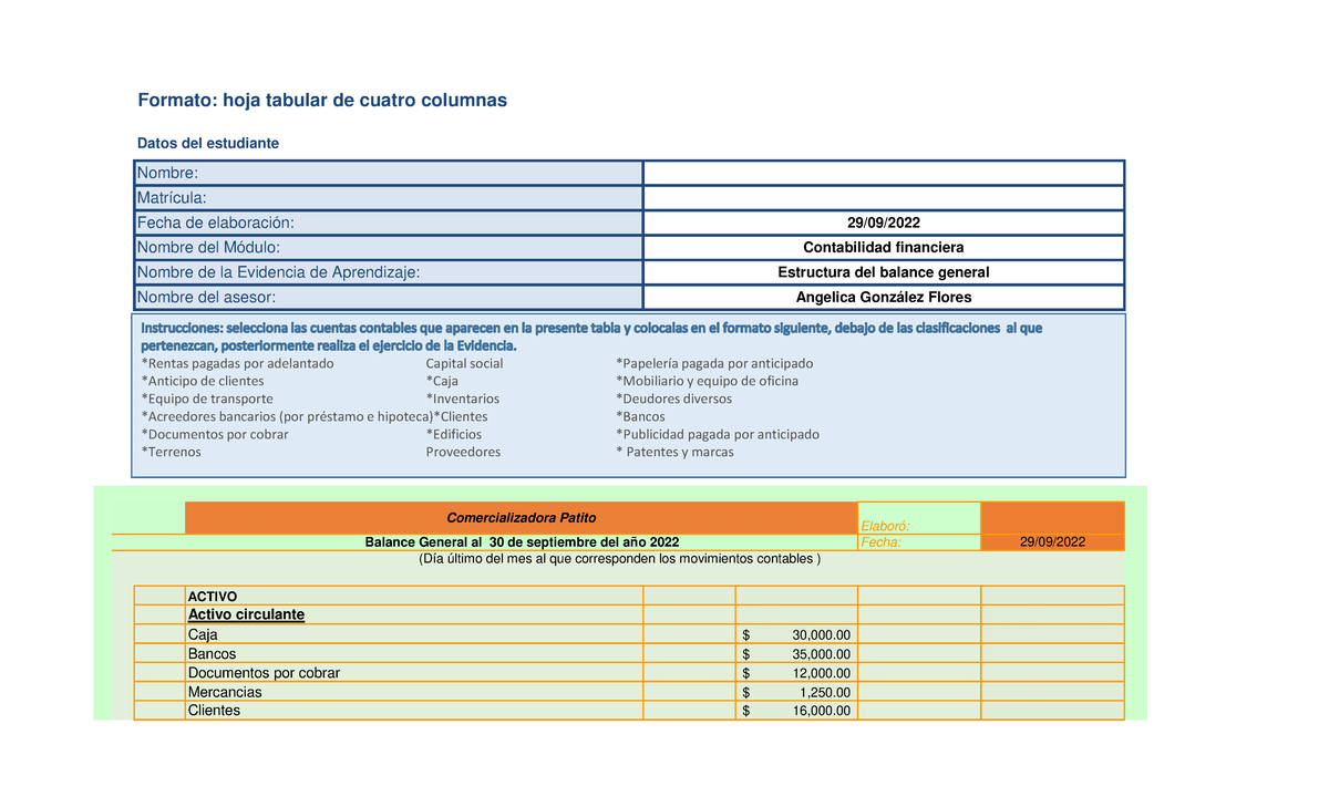 Balance_ general - Formato: hoja tabular de cuatro columnas Elaboró ...