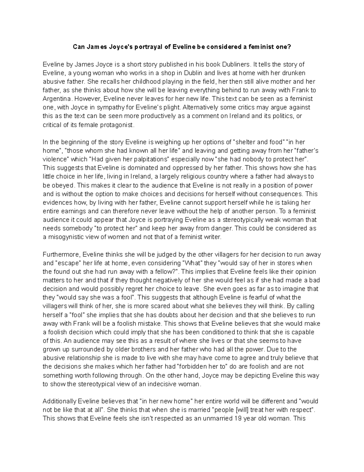 What is the epiphany in eveline picture