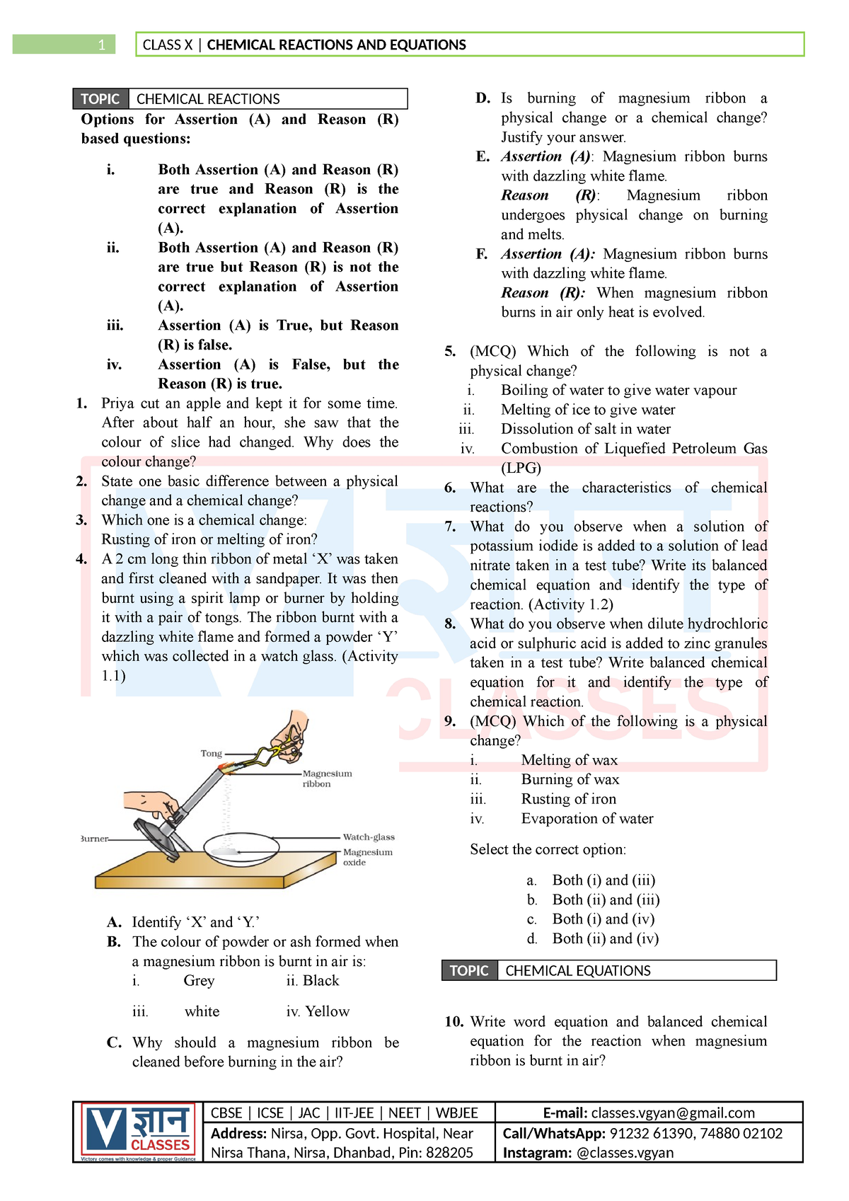 Class 10 Chemical Reactions And Equations - TOPIC CHEMICAL REACTIONS ...