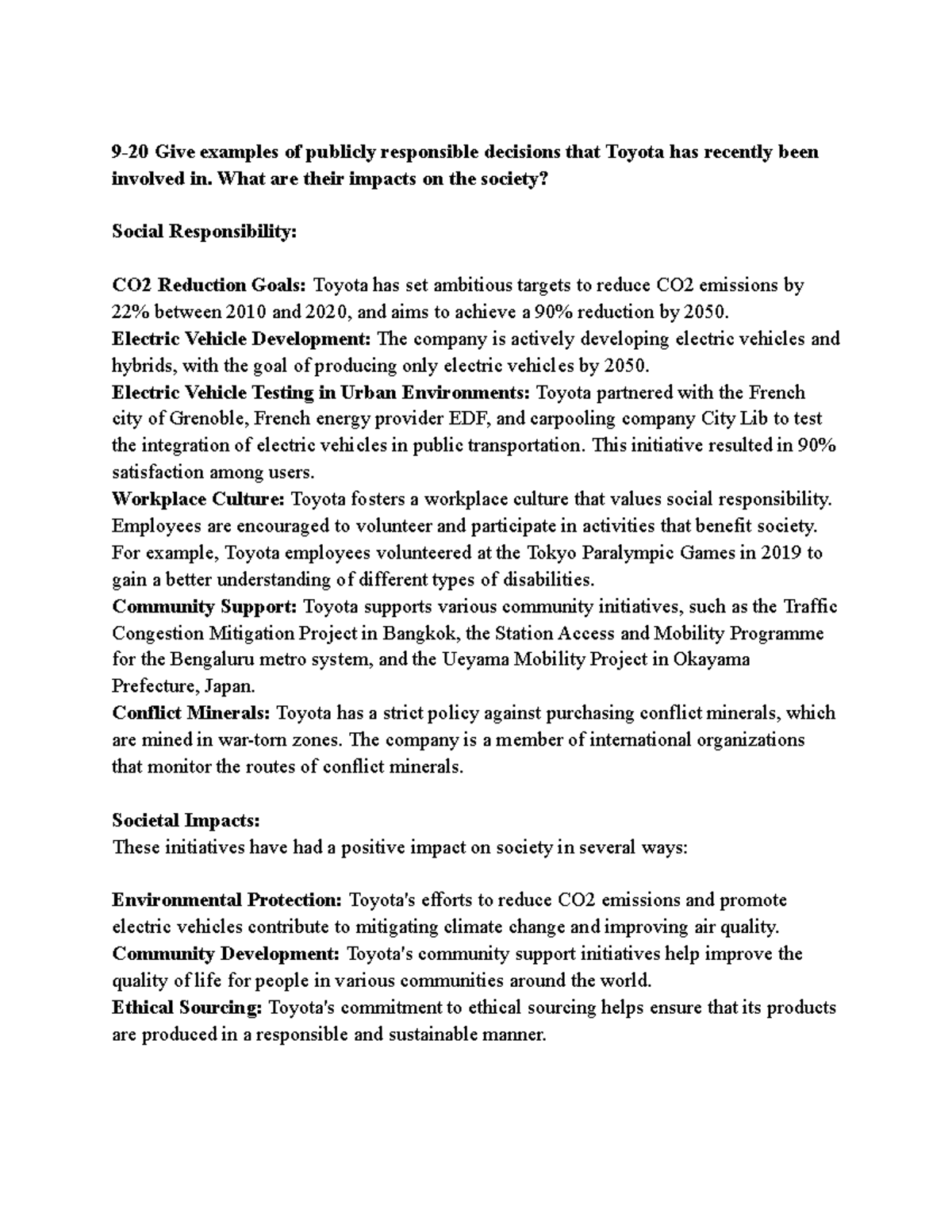 bài tập giải case toyota - 9-20 Give examples of publicly responsible ...