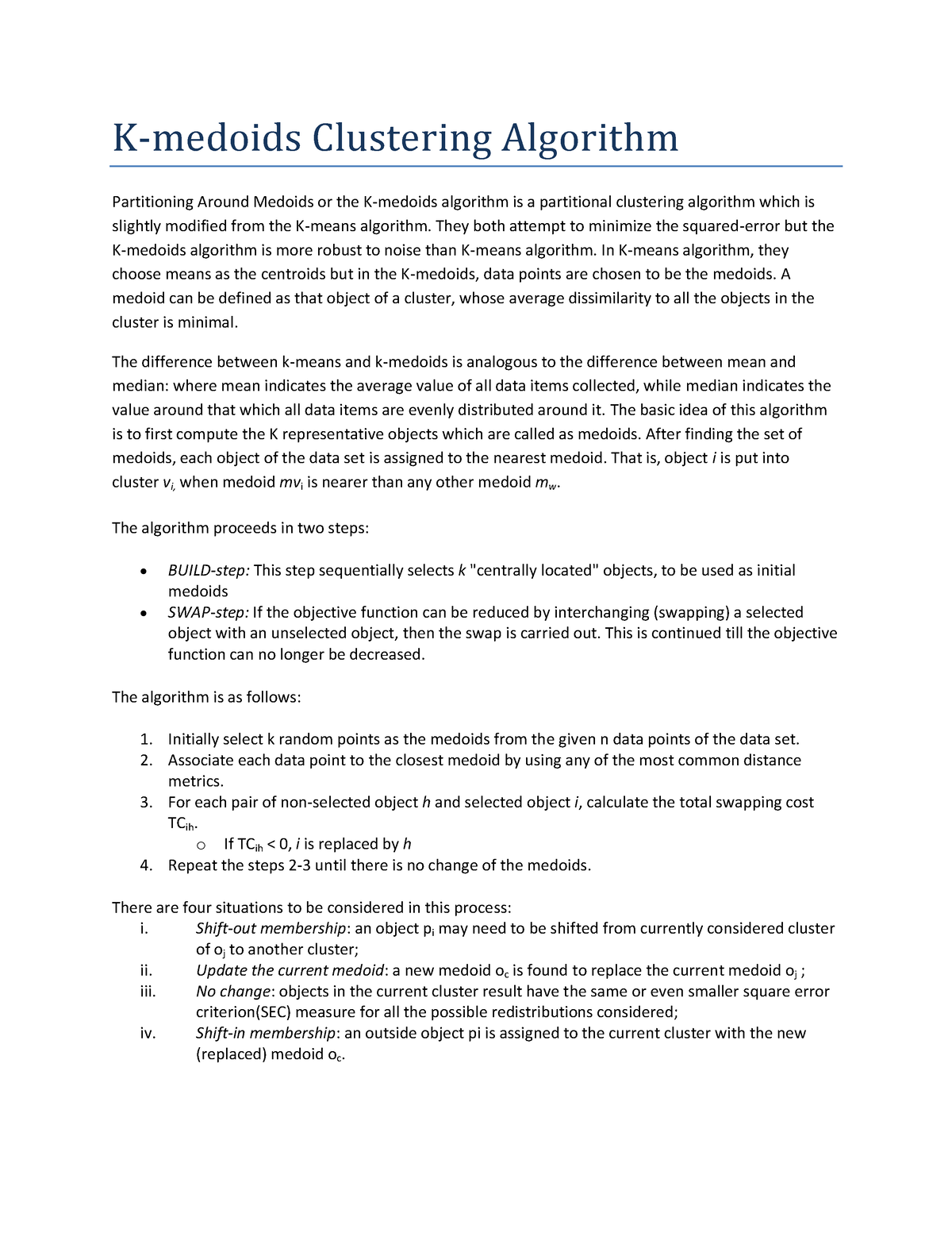 K-medoid implementation - K-medoids Clustering Algorithm Partitioning ...