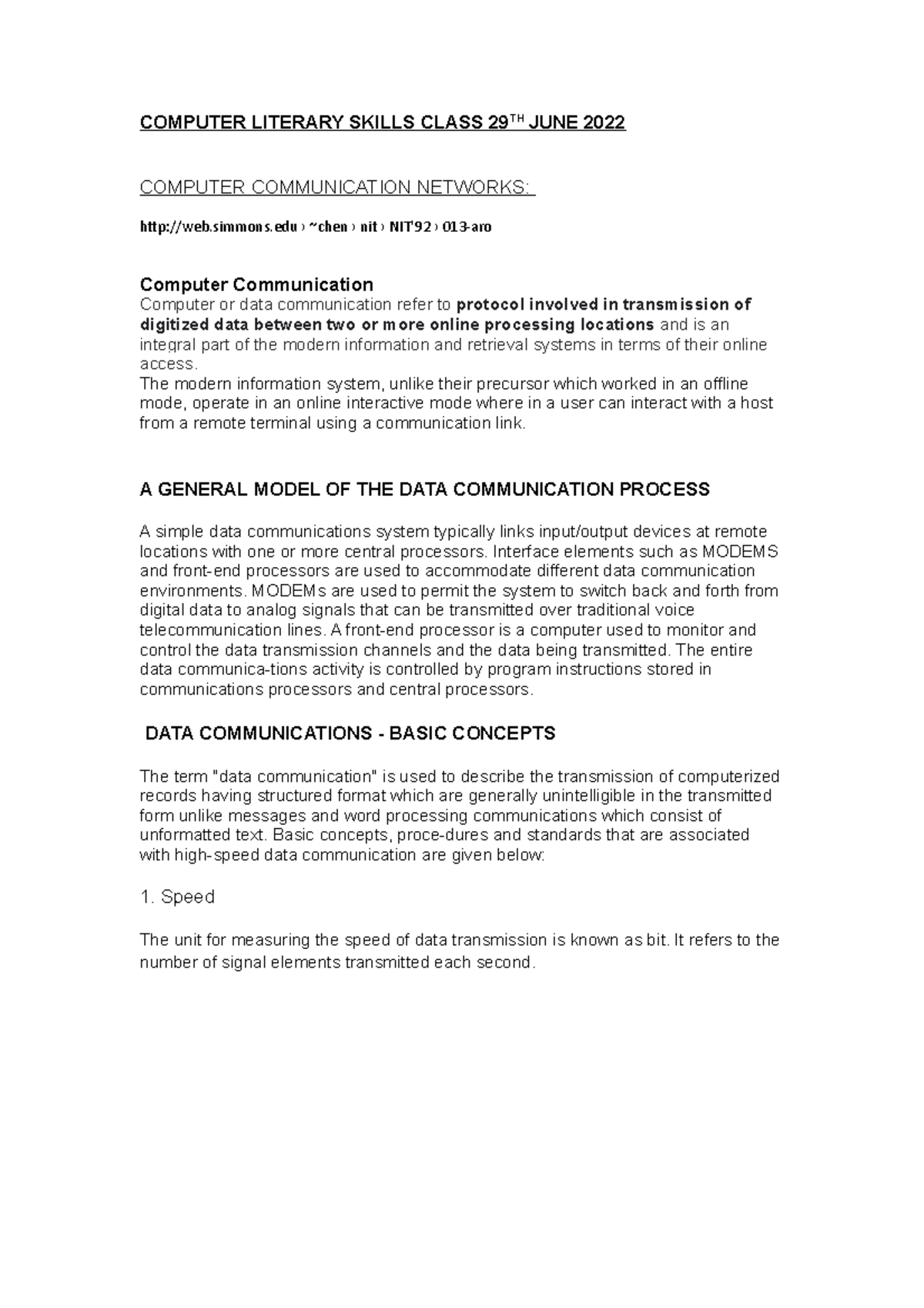 Computer Communication - COMPUTER LITERARY SKILLS CLASS 29TH JUNE 2022 ...