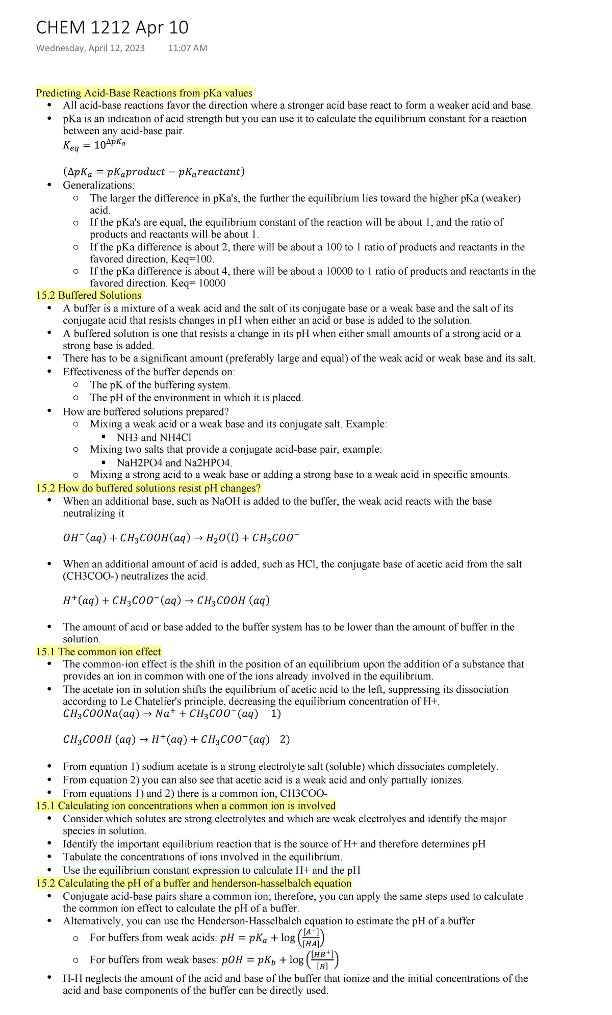 CHEM 1212 Apr 10 - Dr. Eman Abdelrahman - Predicting Acid-Base ...