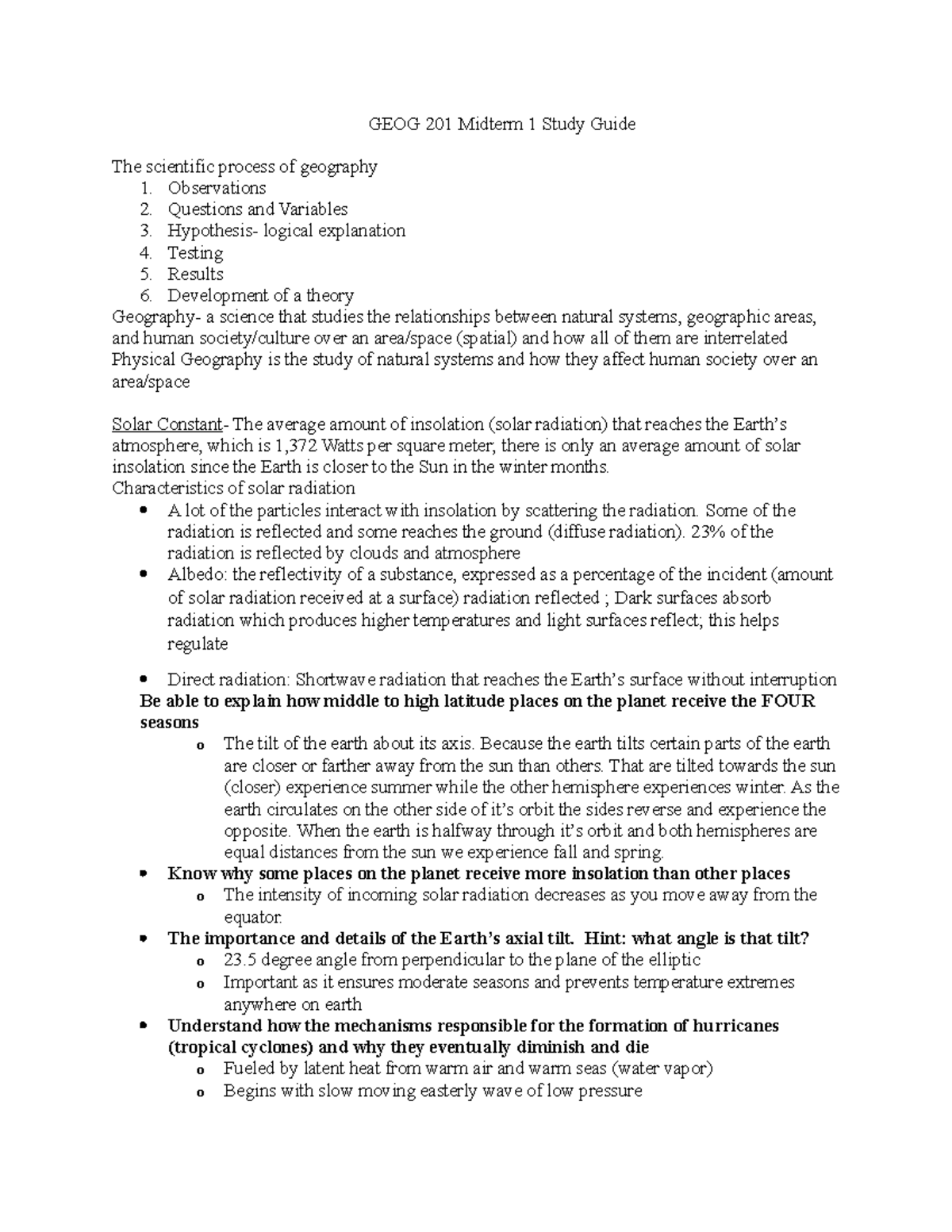 GEOG 201 Midterm 1 Study Guide (The Weather and Temperature) - GEOG 201 ...