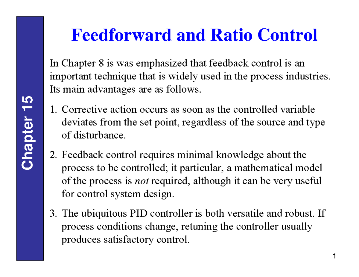 Chapter 15 feedforward & ratio control Chapter 15 Feedforward and
