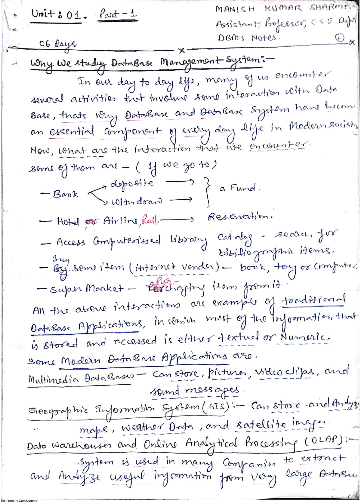 Dbms Unit 1 Part 1 - Dbms Unit 1 Notes - B.tech - Studocu