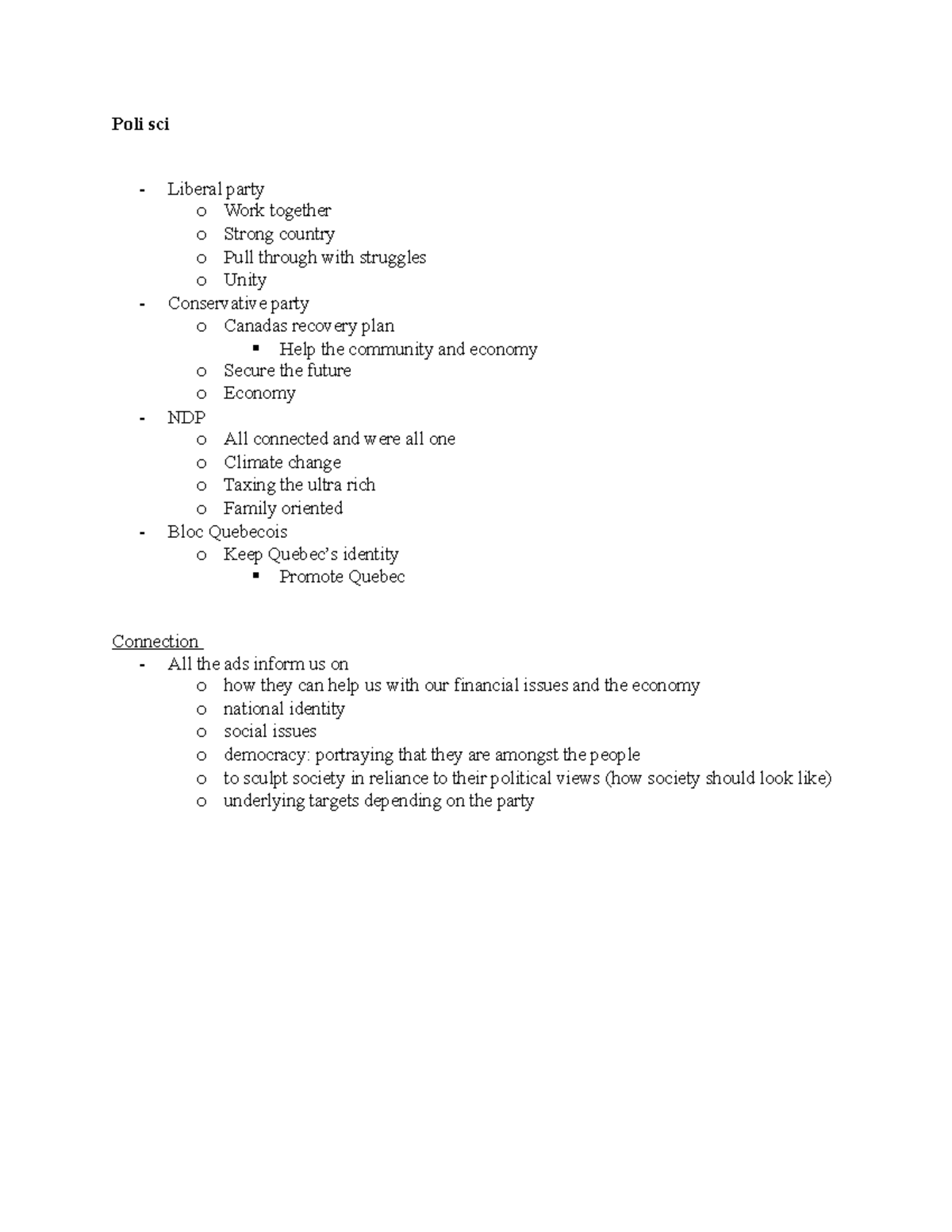 Poli sci notes - Poli sci Liberal party o Work together o Strong ...