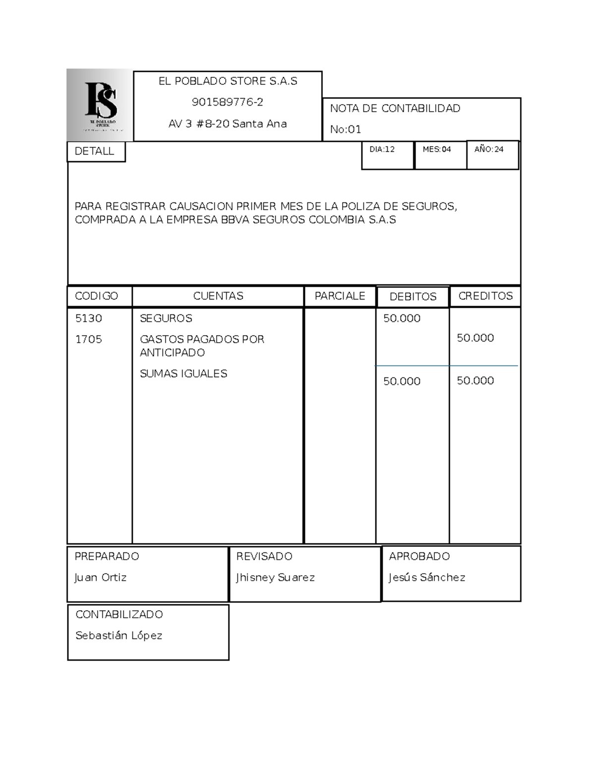 NOTA DE Contabilidad Lleno - NOTA DE CONTABILIDAD No: PARA REGISTRAR ...