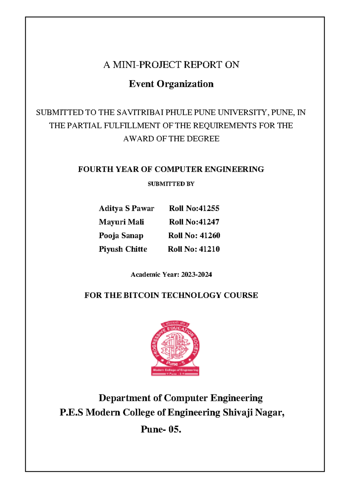 Bct miniproject - A MINI-PROJECT REPORT ON Event Organization SUBMITTED ...