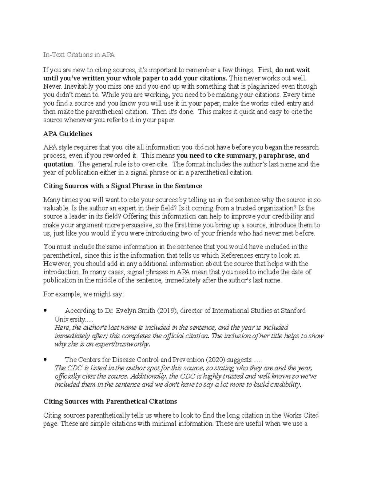 In Text Citations In Apa First Do Not Wait Until You Ve Written Your Whole Paper To Add Your Studocu
