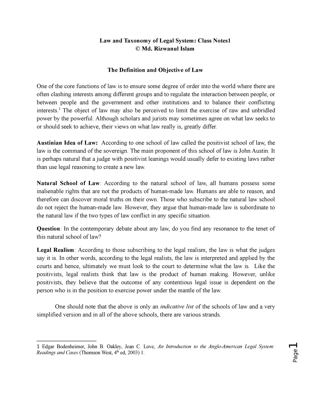 1.Law-and-Taxonomy-of-Legal-System Class Note1 - 1 Law And Taxonomy Of ...