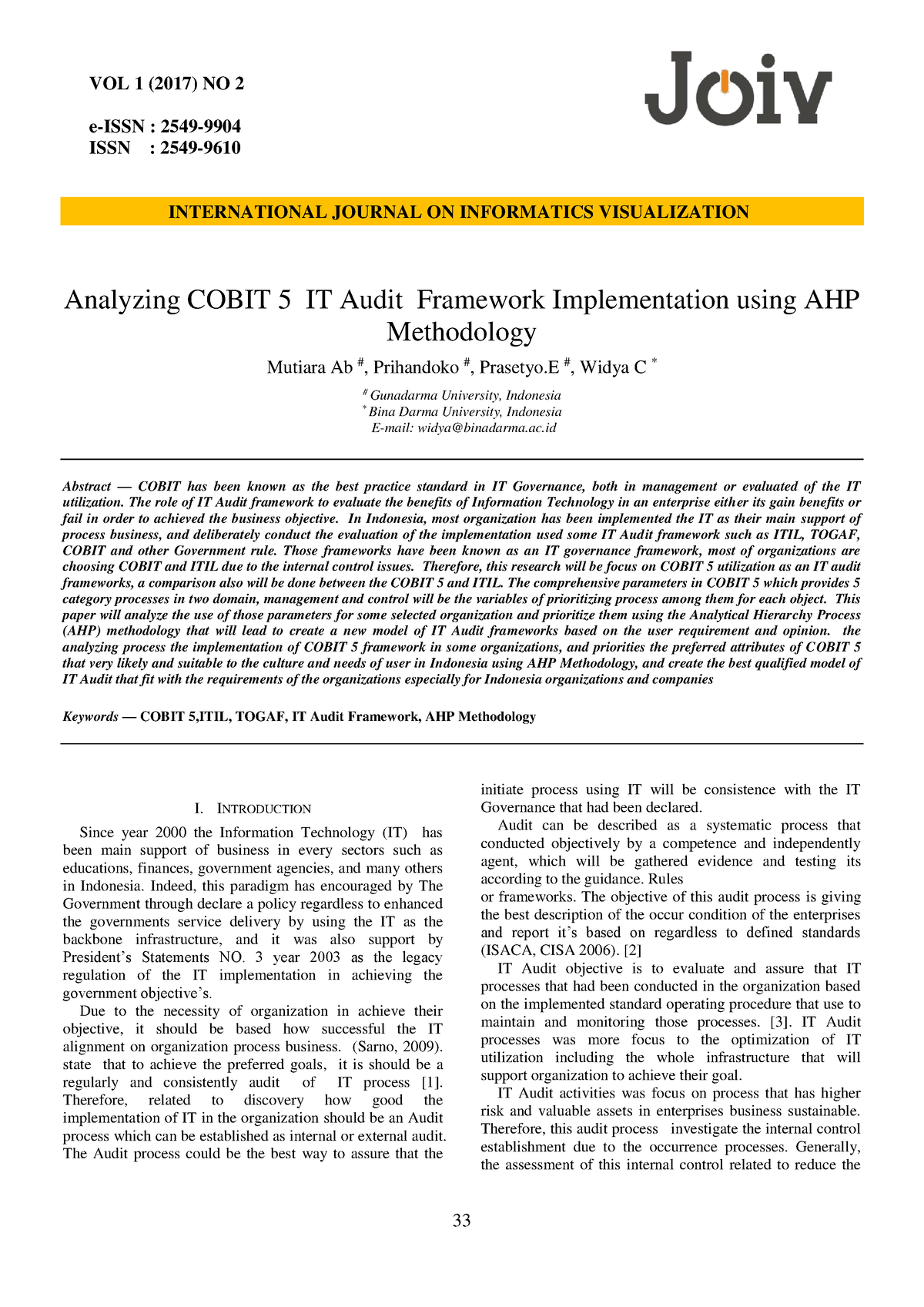 18-53-1-PB - IT Governance Framework COBIT 5 - VOL 1 (2017) NO 2 E-ISSN ...