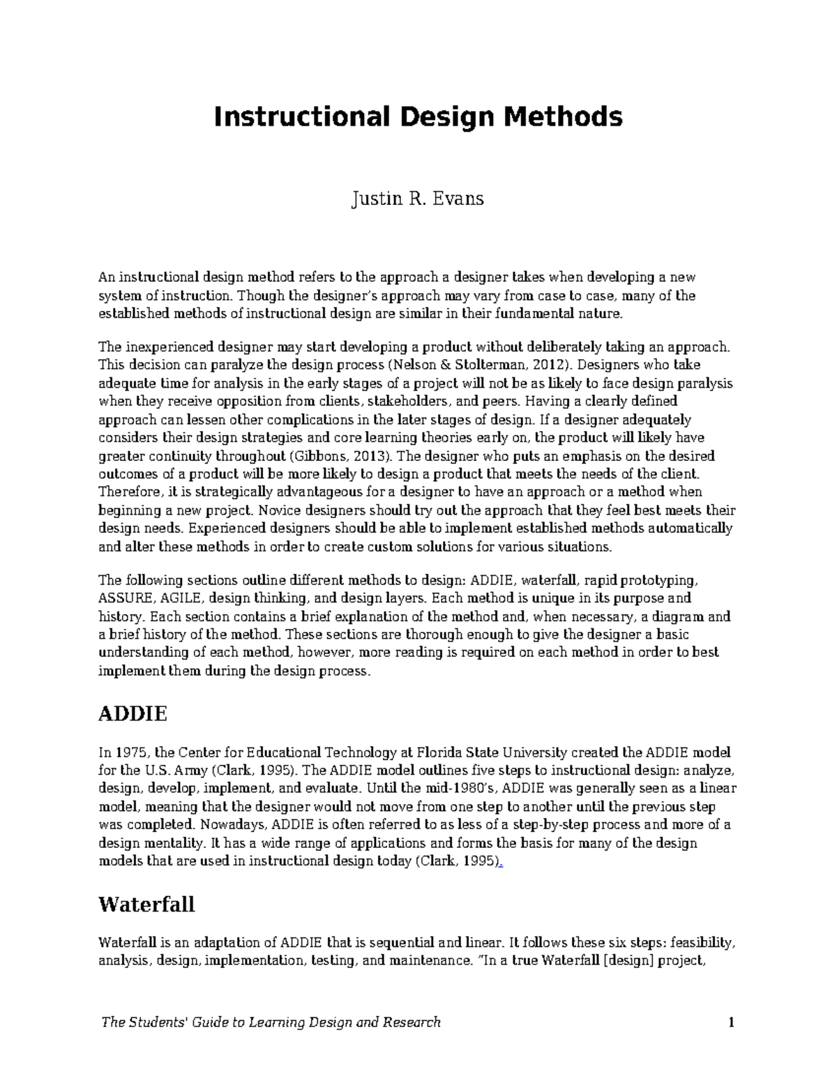 Instructional design methods - Instructional Design Methods Justin R ...